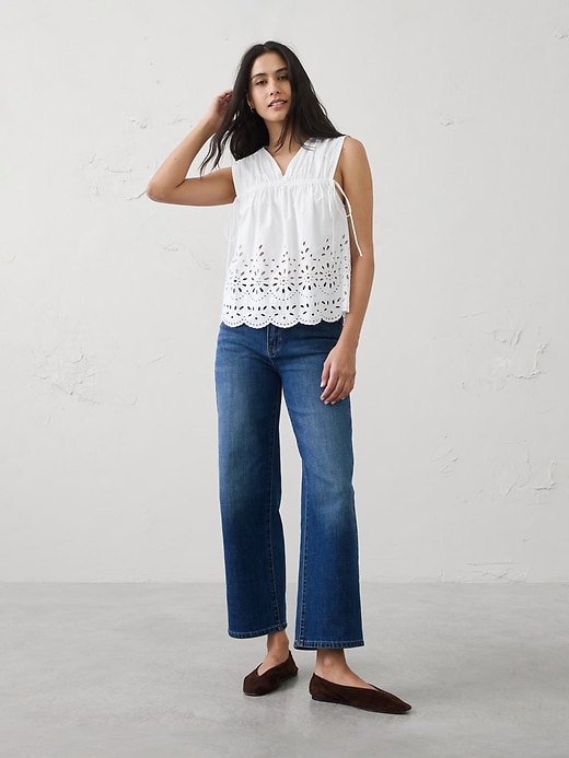 Poplin Cinched-Ties Eyelet Top | Banana Republic Factory