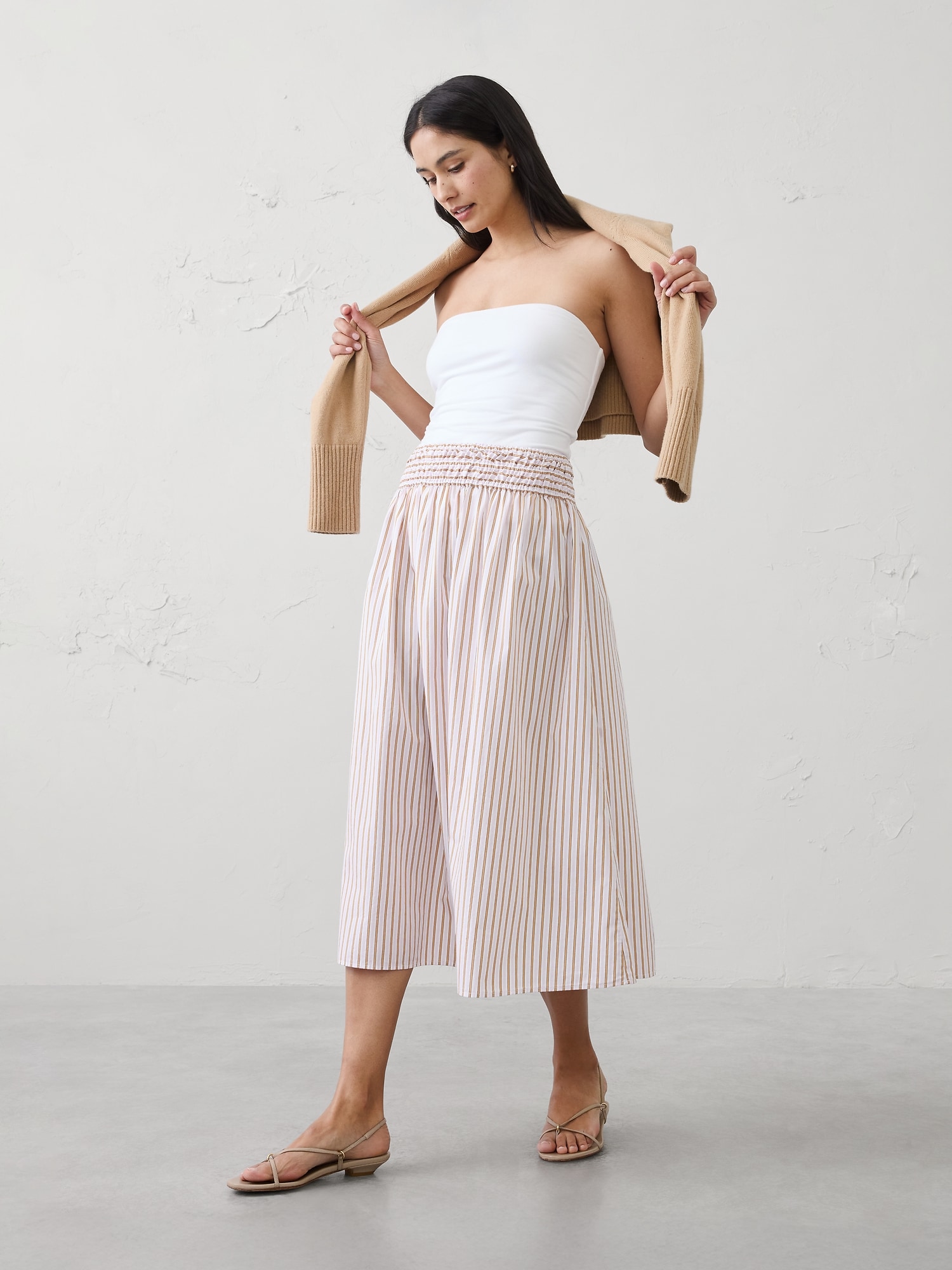 Image number 1 showing, Poplin Smocked-Waist Midi Skirt