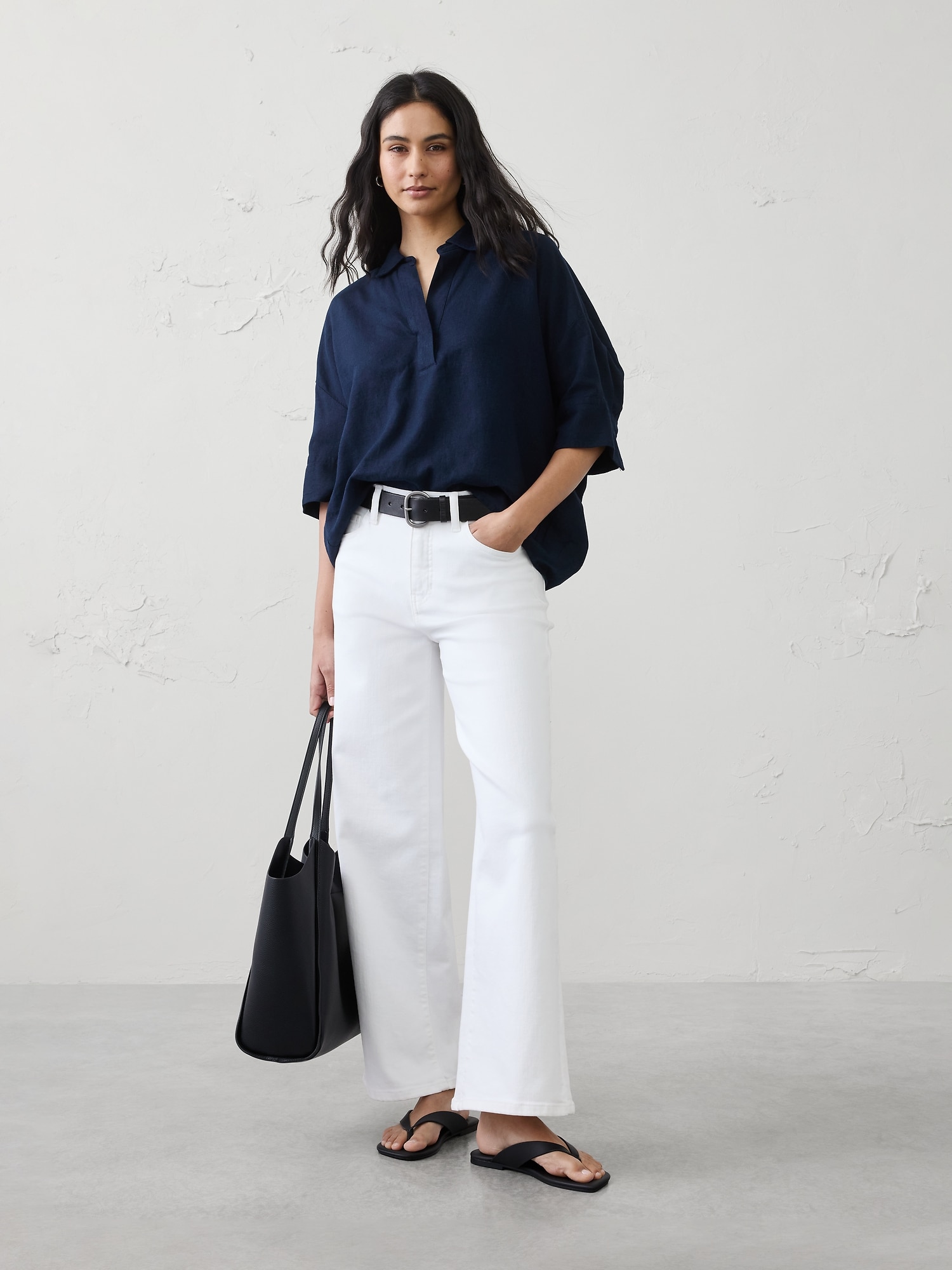 Image number 1 showing, Linen-Blend Drapey Popover Shirt