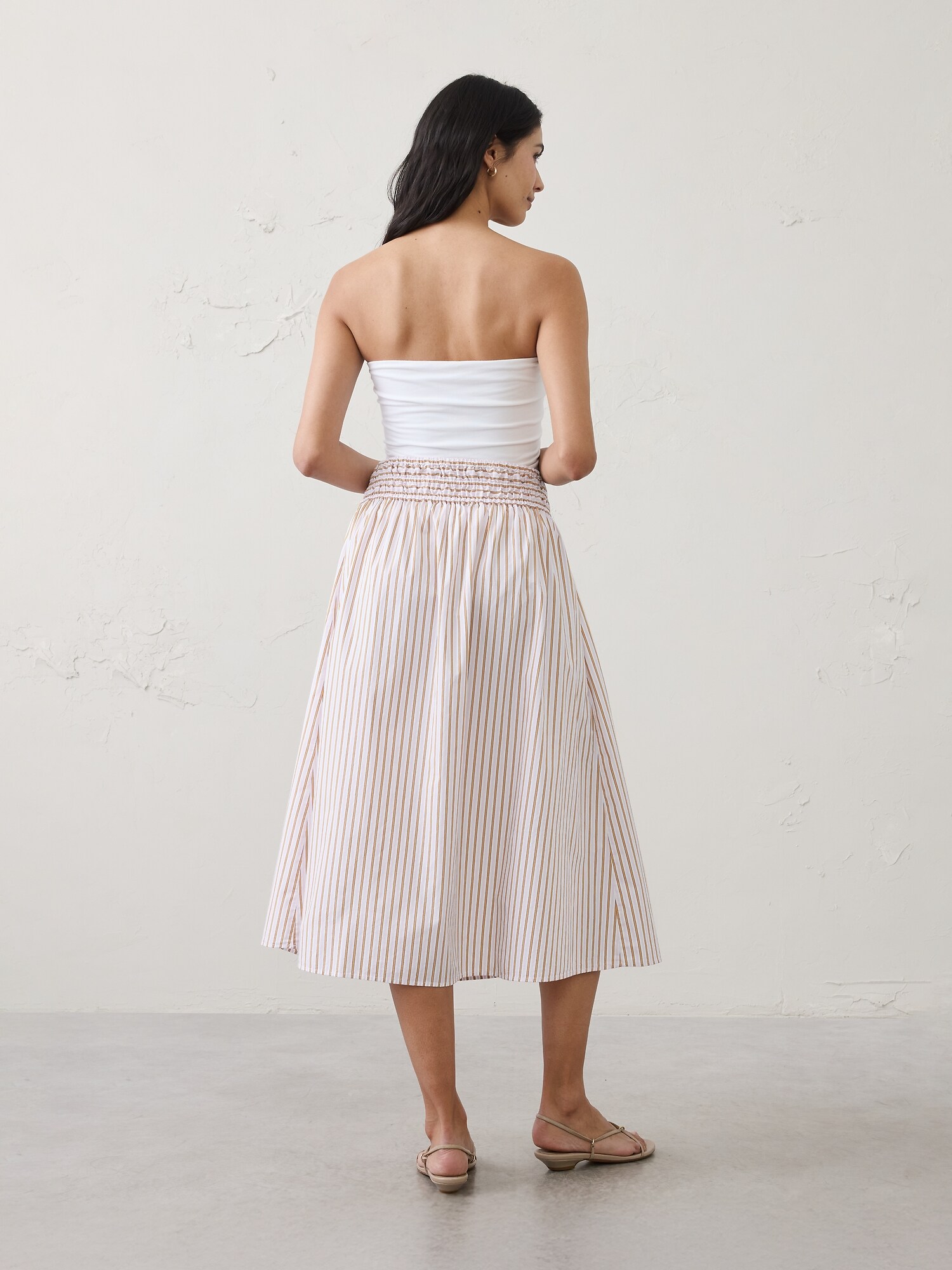 Image number 5 showing, Poplin Smocked-Waist Midi Skirt