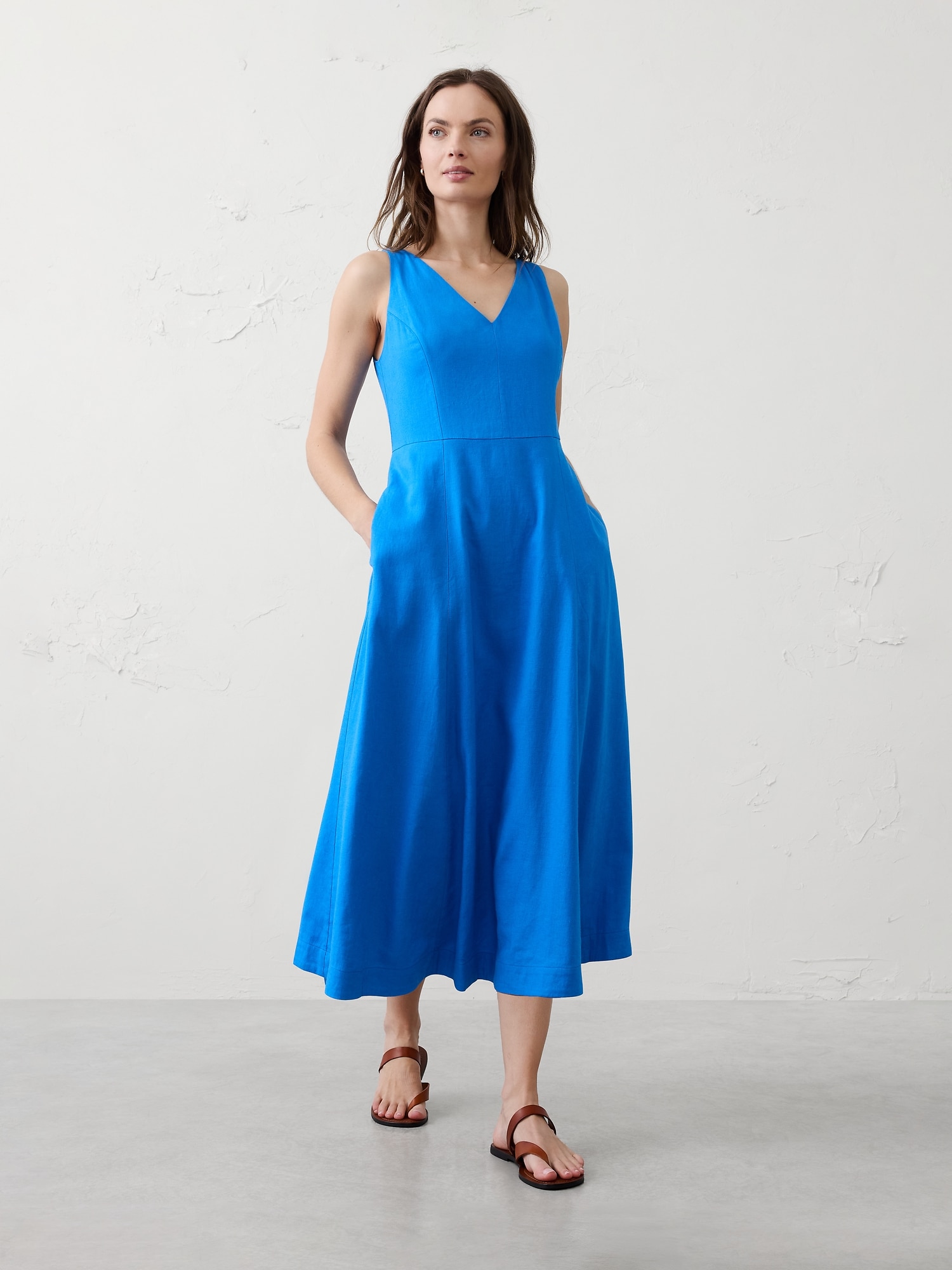 Image number 1 showing, Linen-Blend Drapey Midi Dress