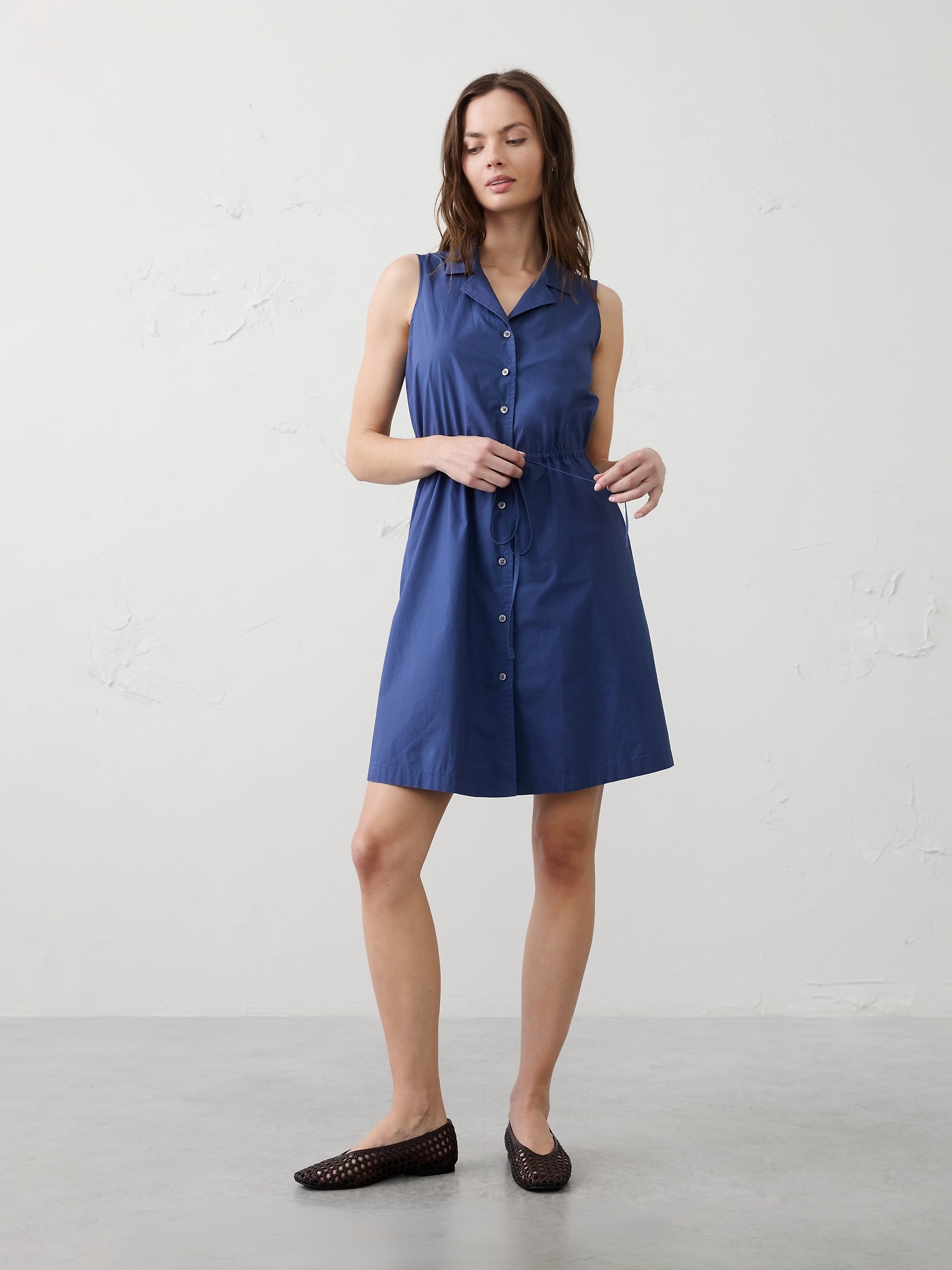 Image number 1 showing, Cinched Poplin Above-Knee Shirtdress