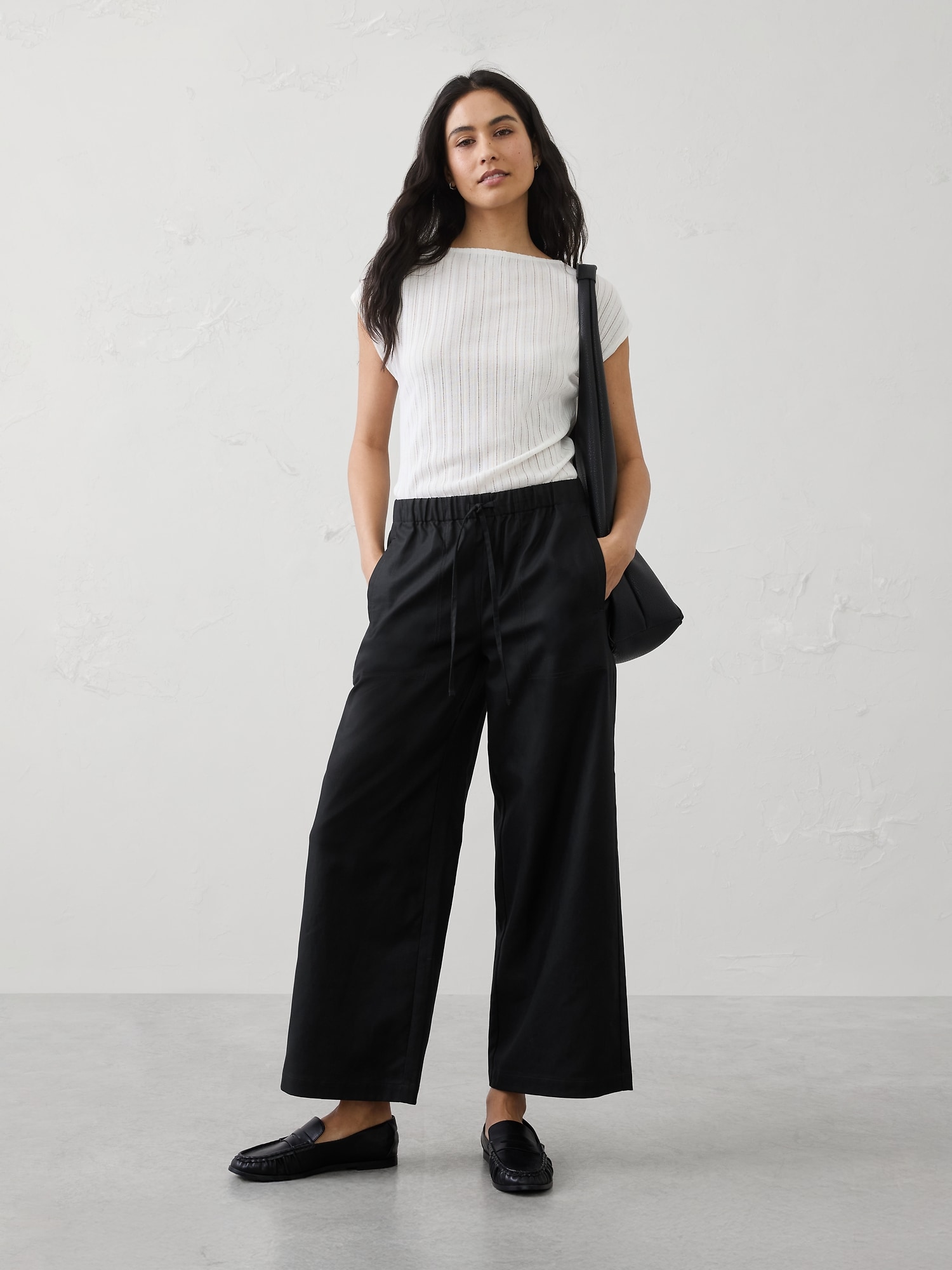 Image number 1 showing, Wide-Leg Mid-Rise Twill Pull-On Utility Pant