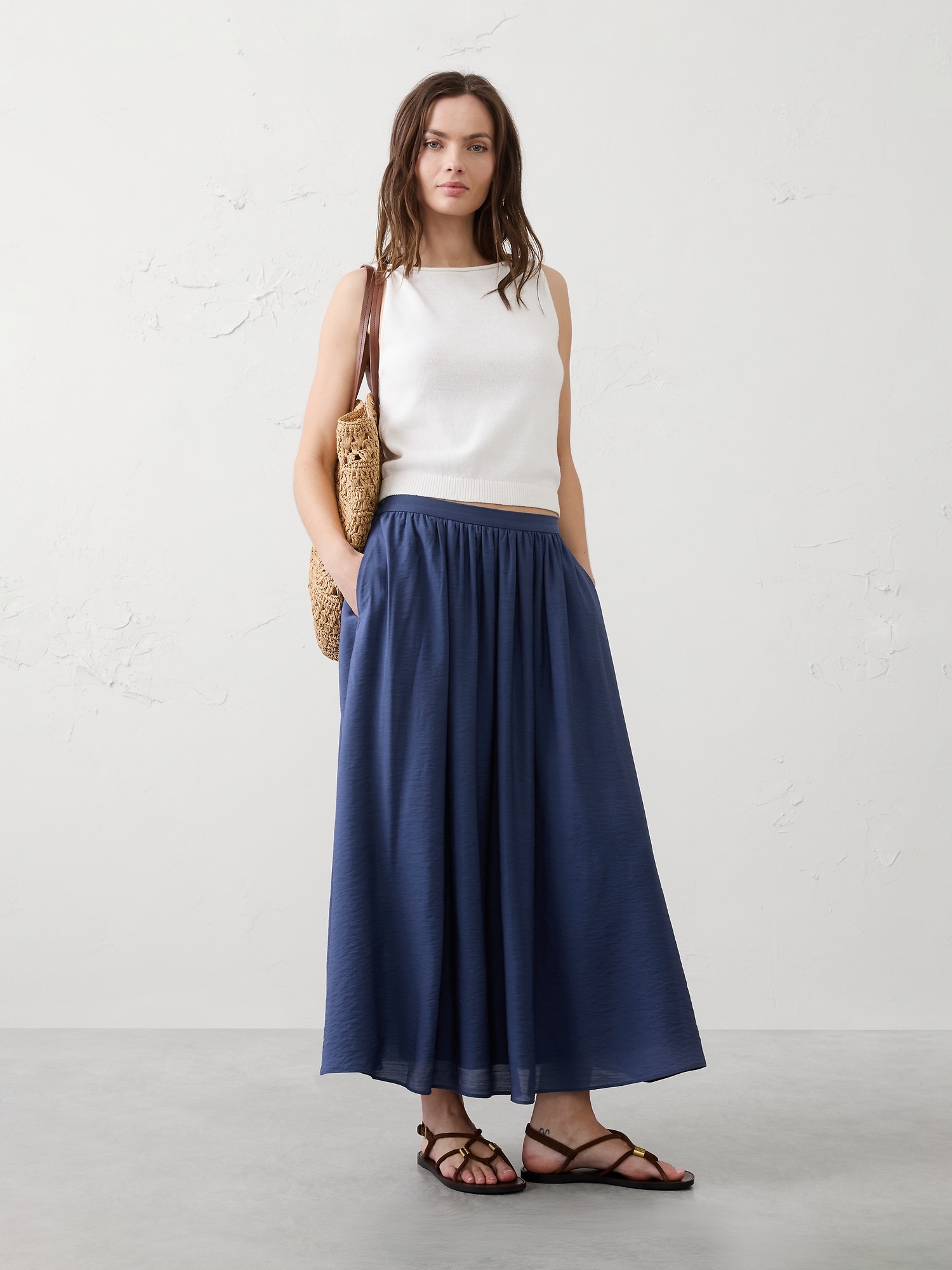 Image number 1 showing, Silky Slub Midi Skirt