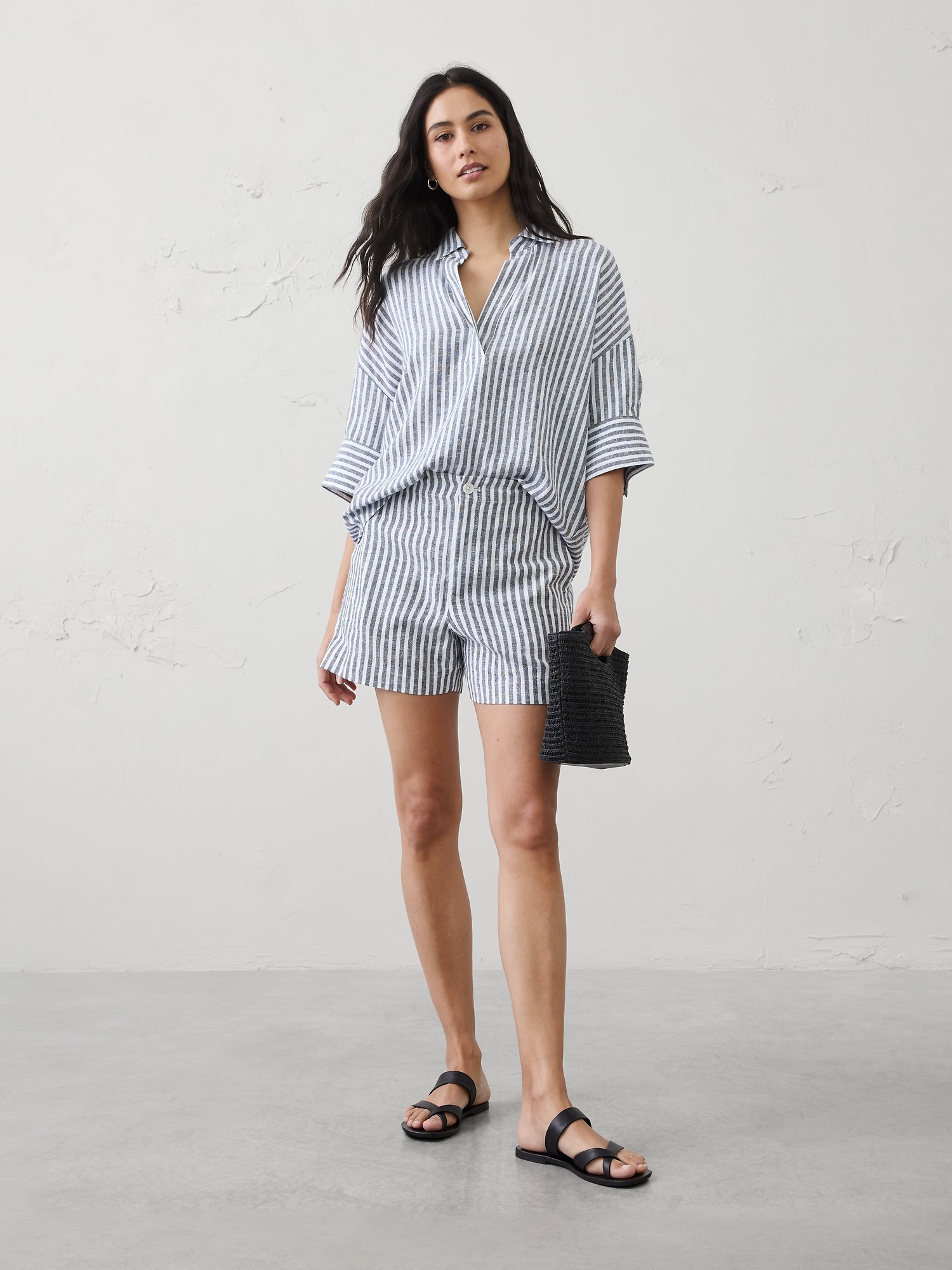 Image number 1 showing, Linen-Blend Drapey Popover Shirt