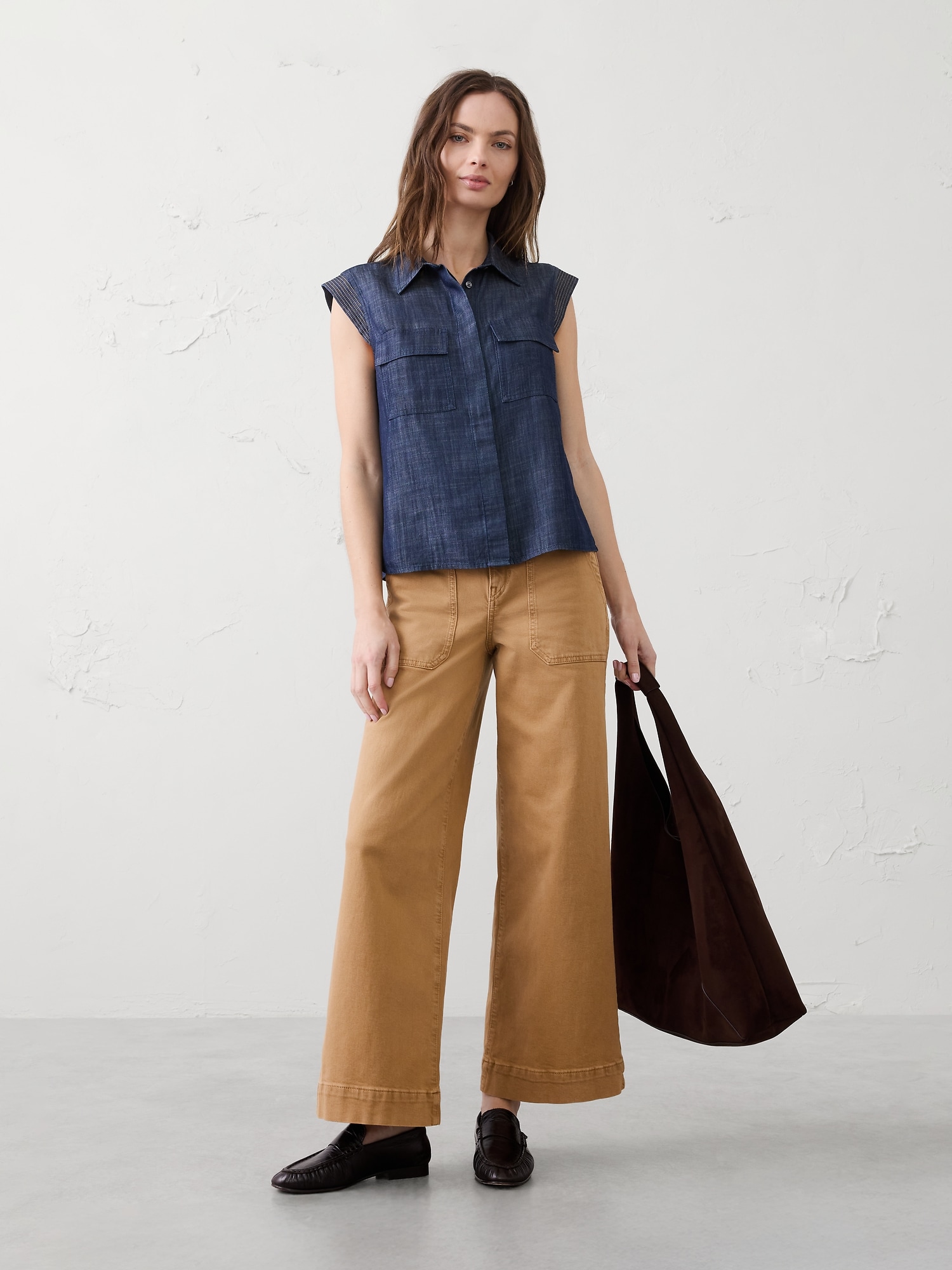 Image number 3 showing, Denim Trapunto Cap-Sleeve Shirt