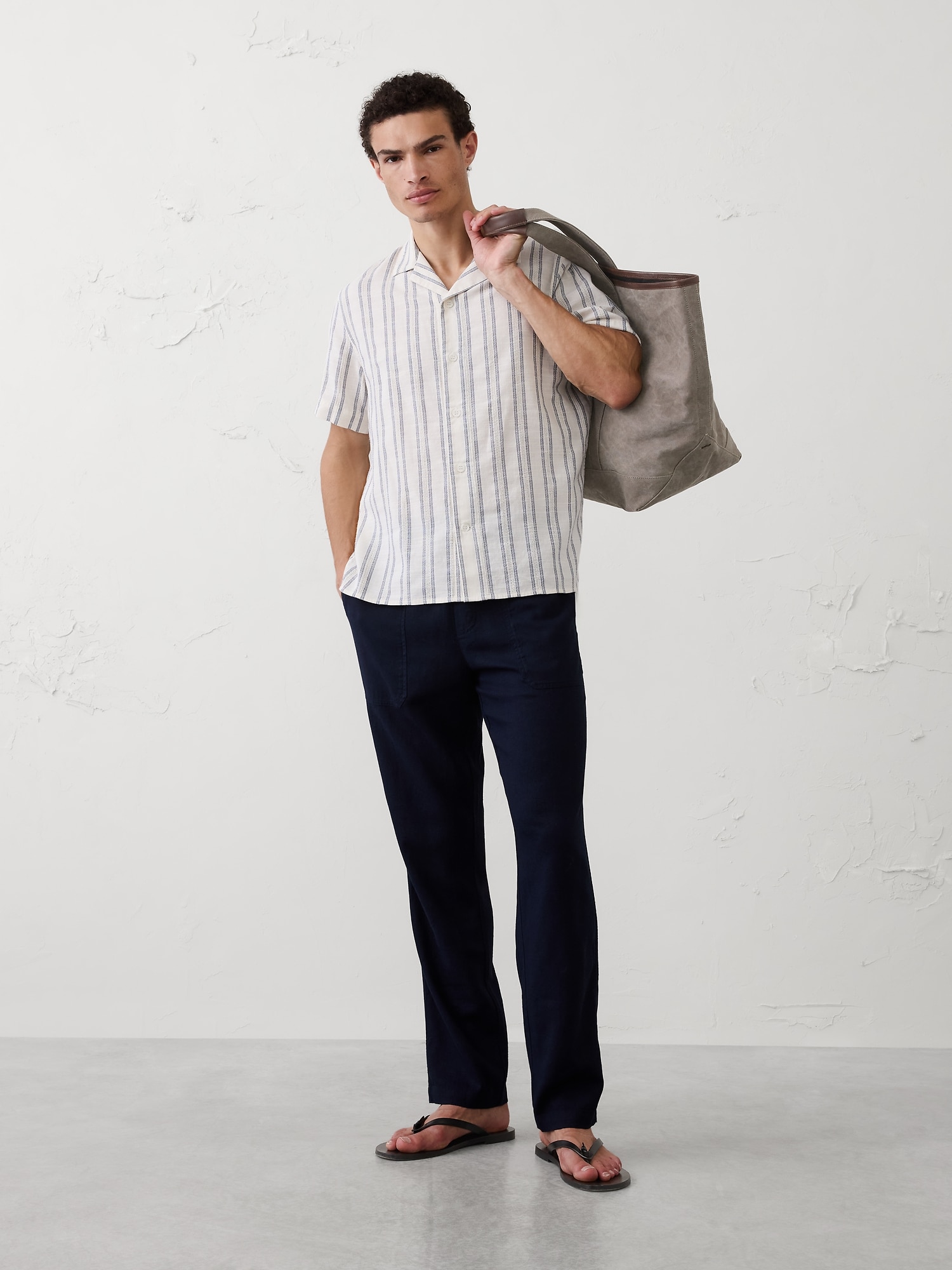 Image number 1 showing, Straight-Fit Linen-Blend Pull-On Pant