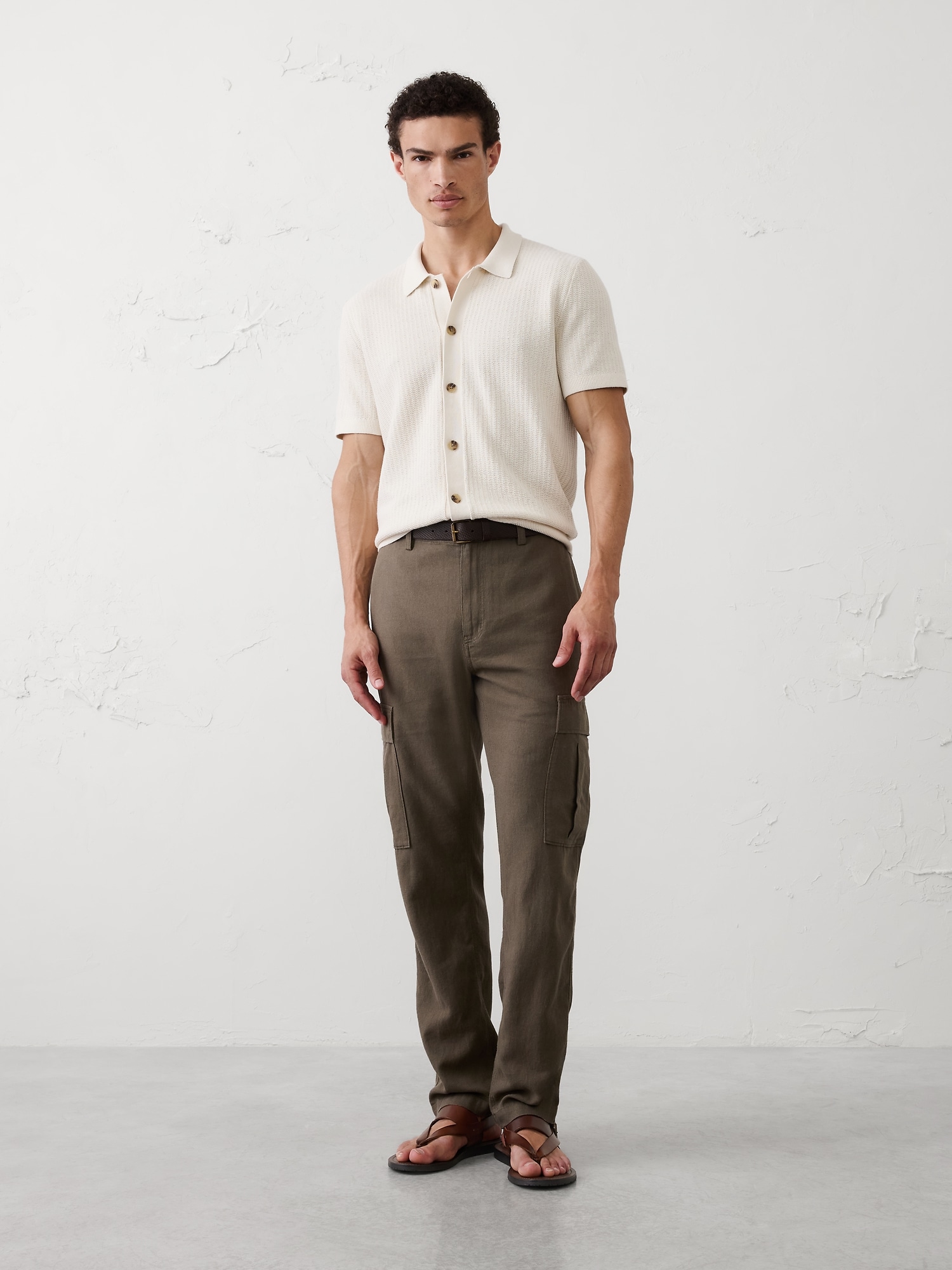 Image number 1 showing, Slim-Straight Linen-Blend Cargos