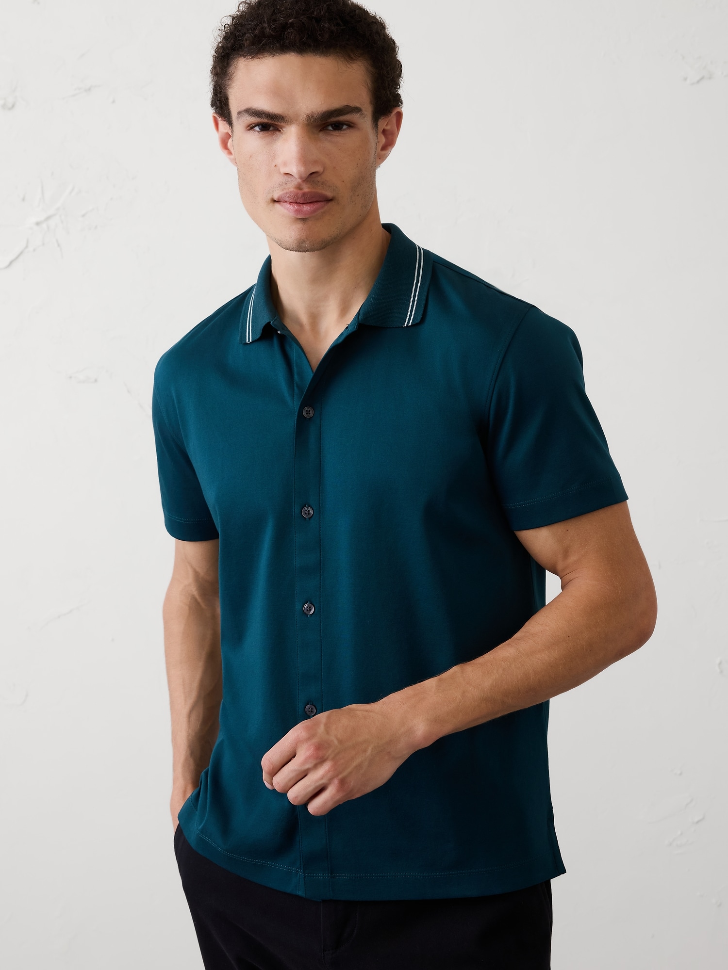 Image number 1 showing, Standard-Fit Luxe Touch Button-Down Polo