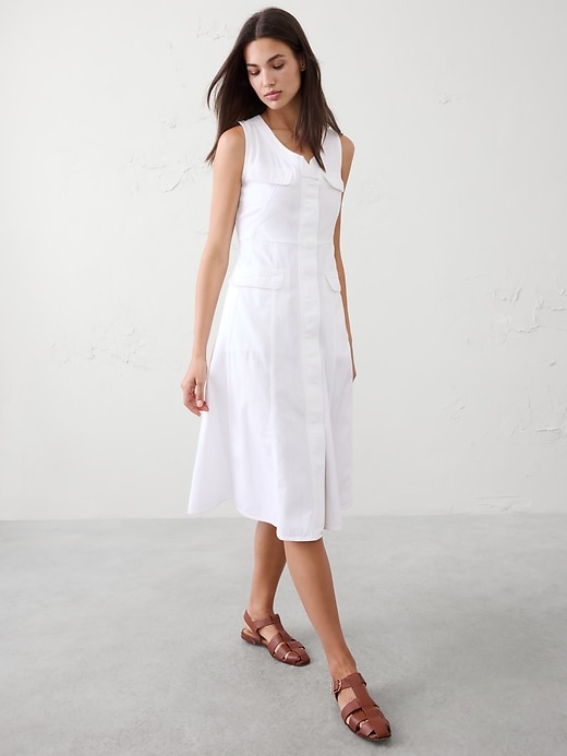 white christmas dresses Banana Republic White Pleated Midi Dress with Color Accents main image 1