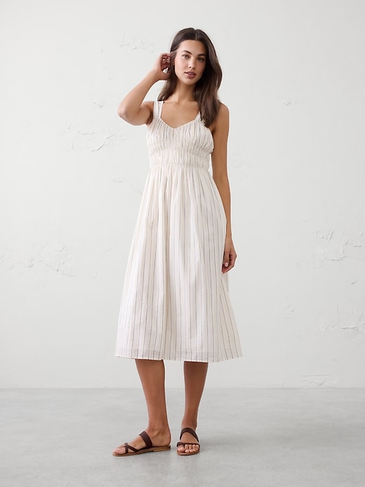 Voile Shirred-Bust Midi Dress
