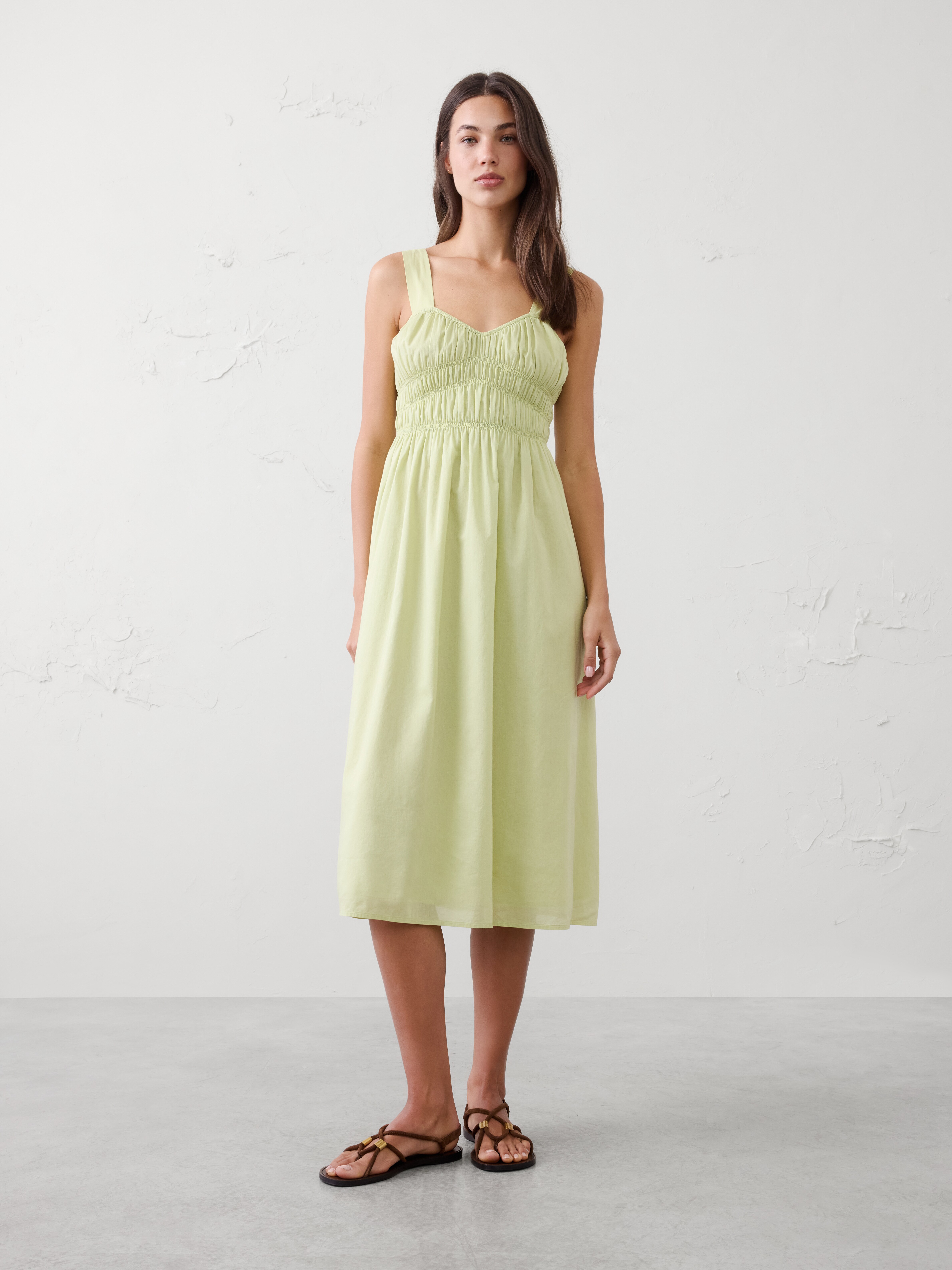 Voile Shirred-Bust Midi Dress