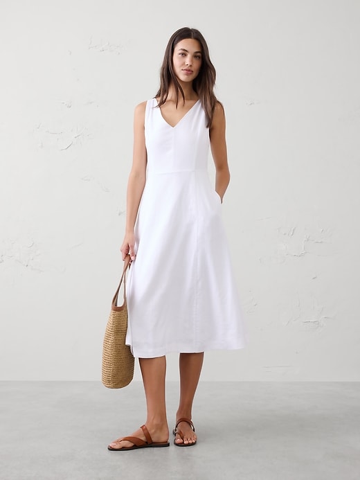 Linen-Blend Drapey Midi Dress | Banana Republic Factory