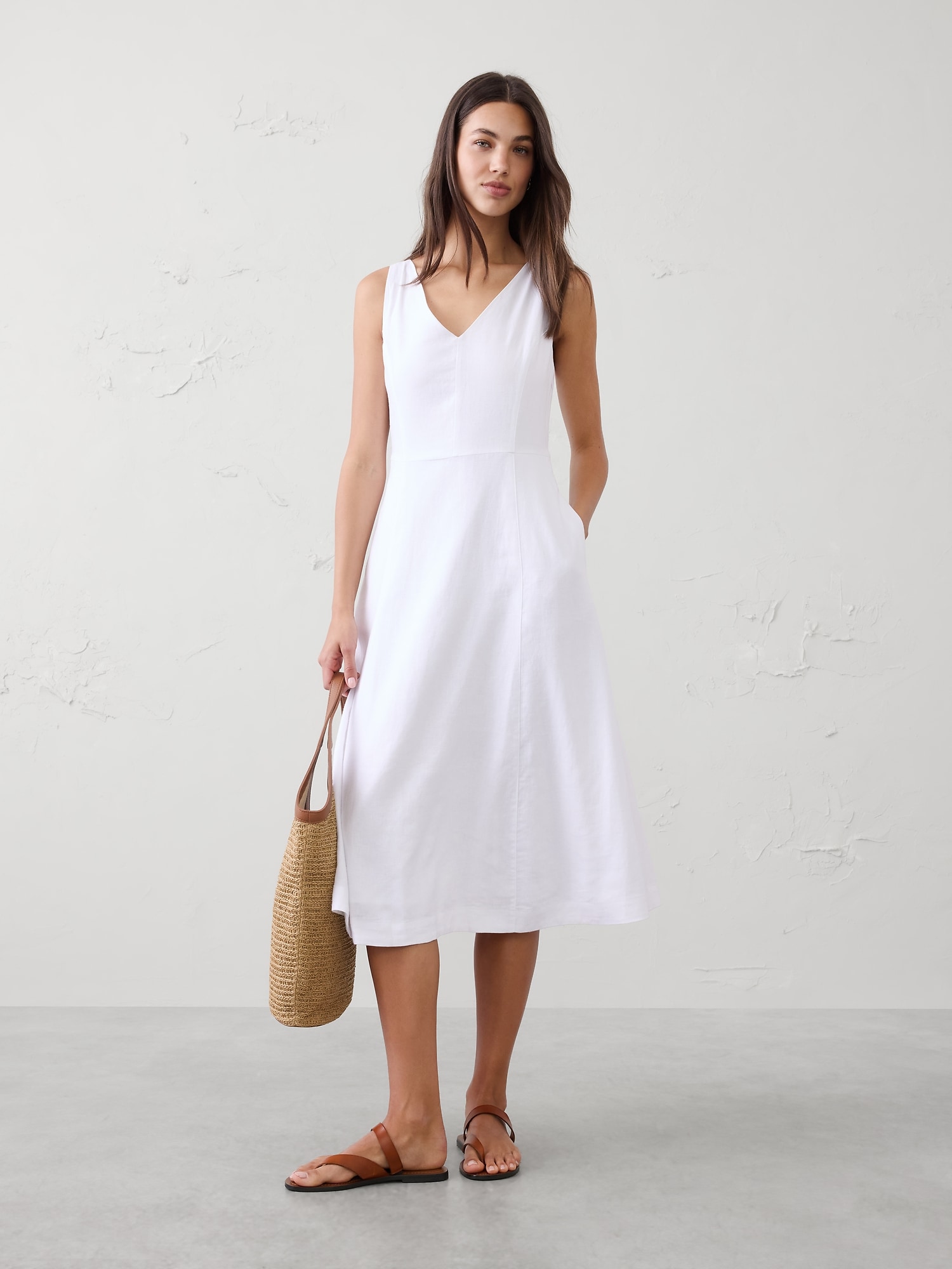 Image number 1 showing, Linen-Blend Drapey Midi Dress