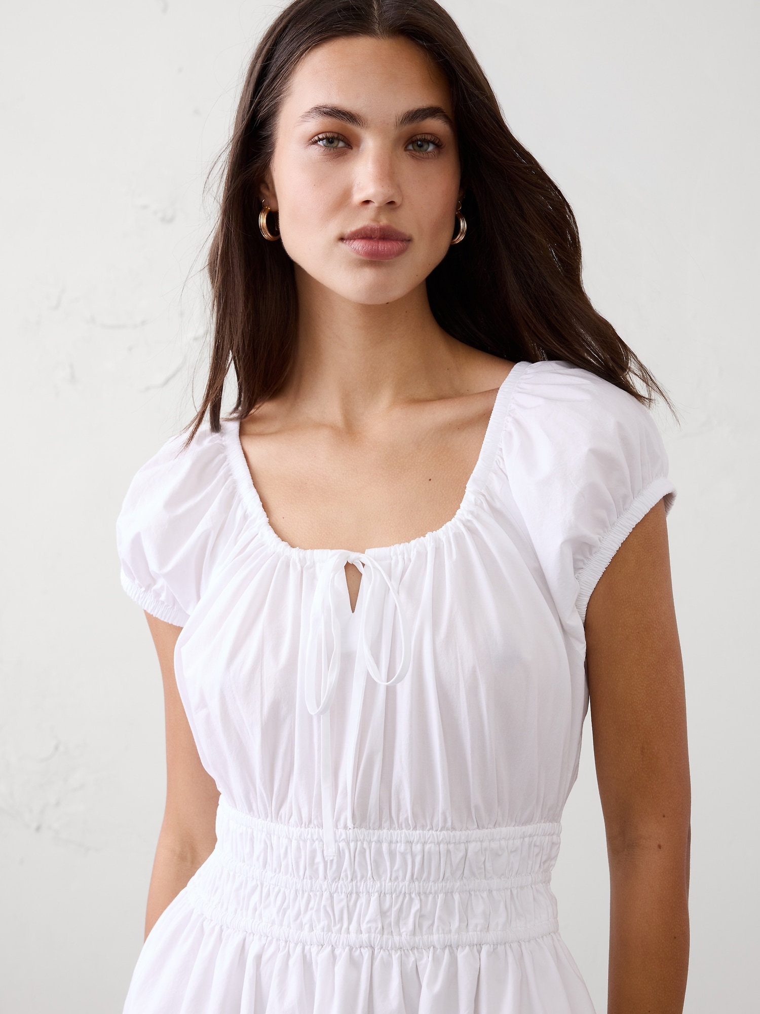 Image number 5 showing, Poplin Gathered-Neck Midi Dress