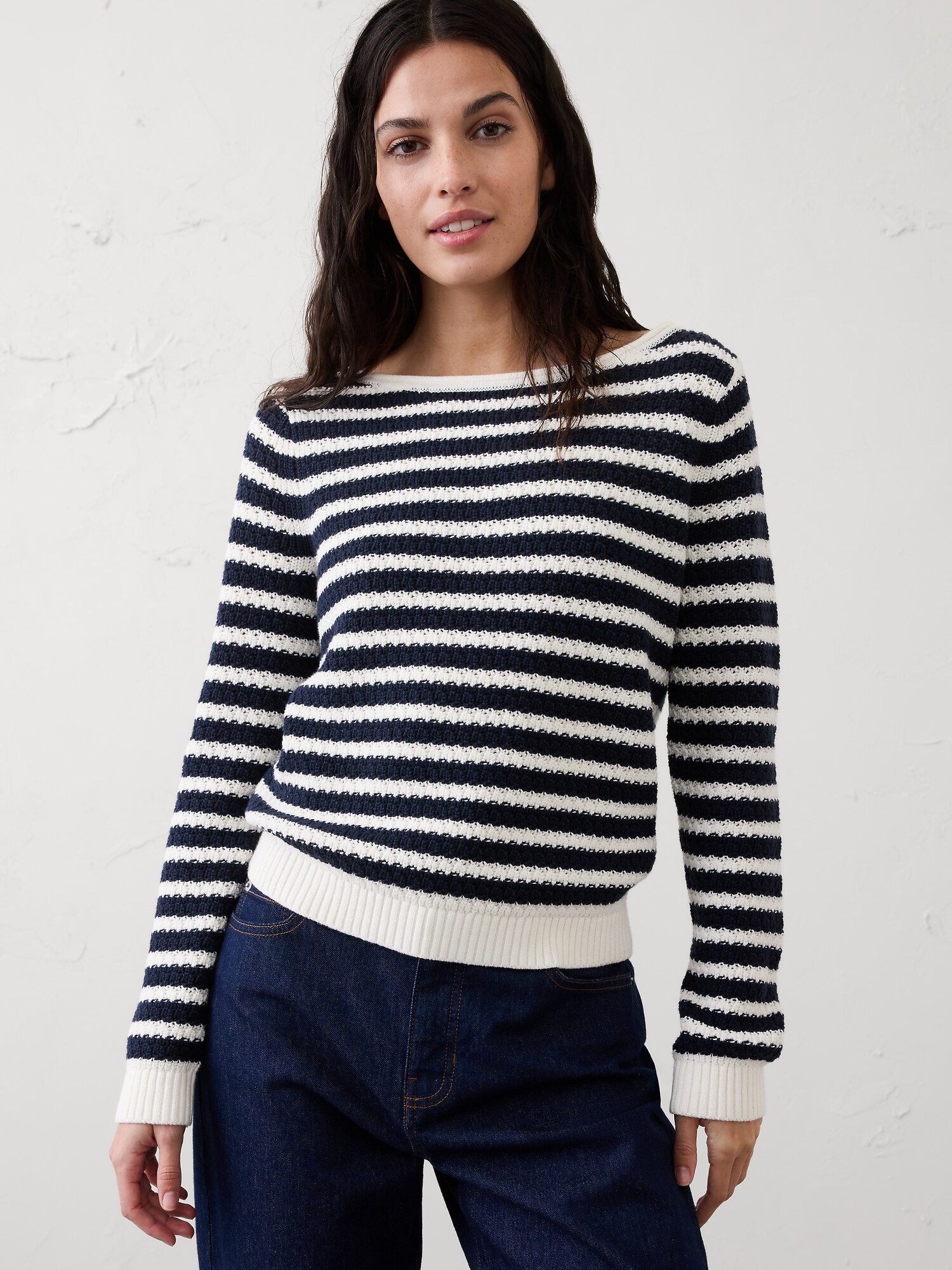 Image number 1 showing, Boatneck Stitched Sweater