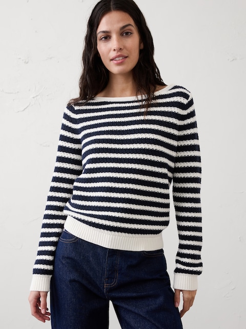 Cotton Boatneck Crochet Sweater