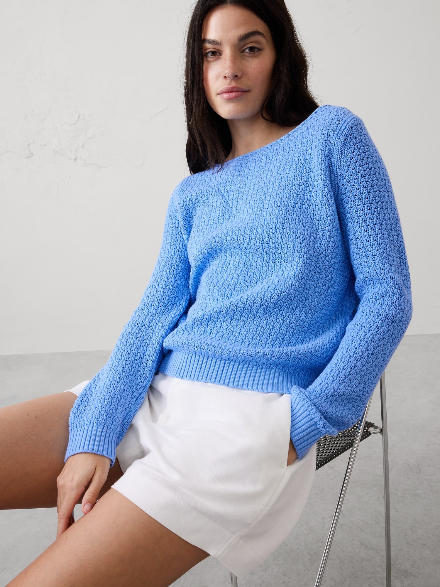Image number 1 showing, Boatneck Stitched Sweater