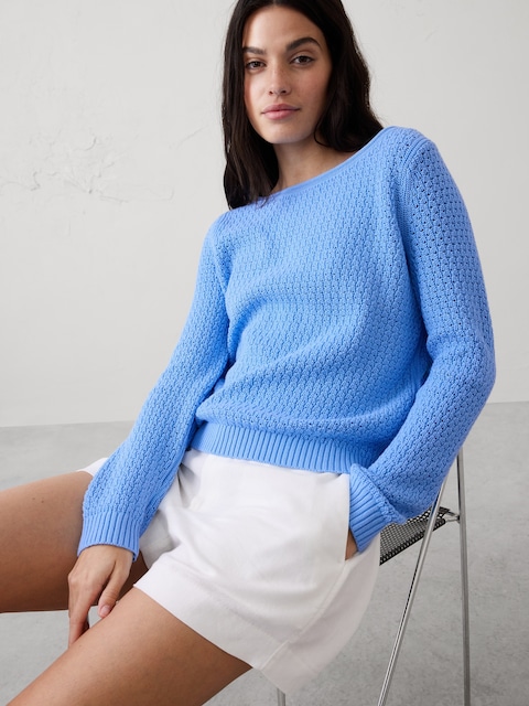 Cotton Boatneck Crochet Sweater