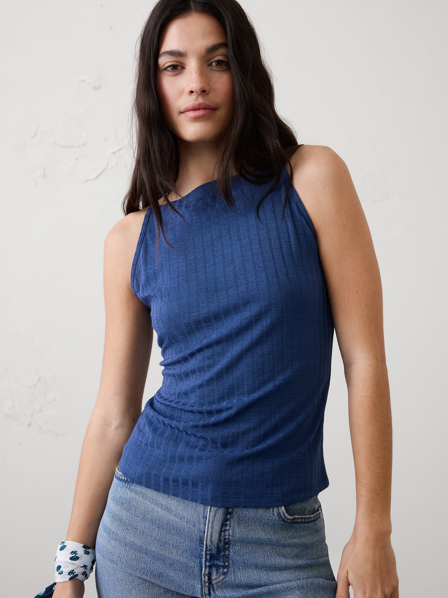 Image number 1 showing, Ribbed High-Neck Top