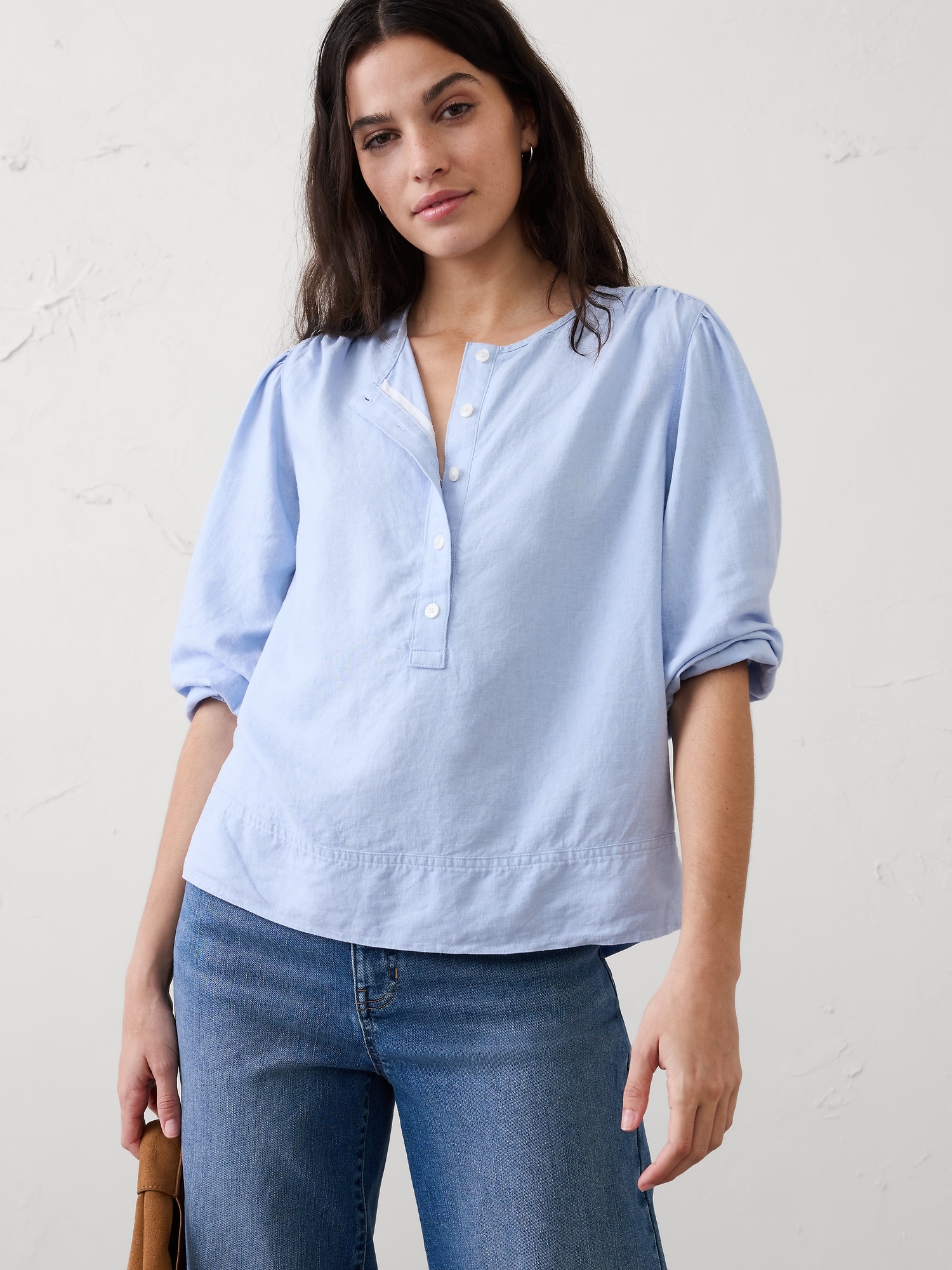 Image number 1 showing, Linen-Blend Popover Top