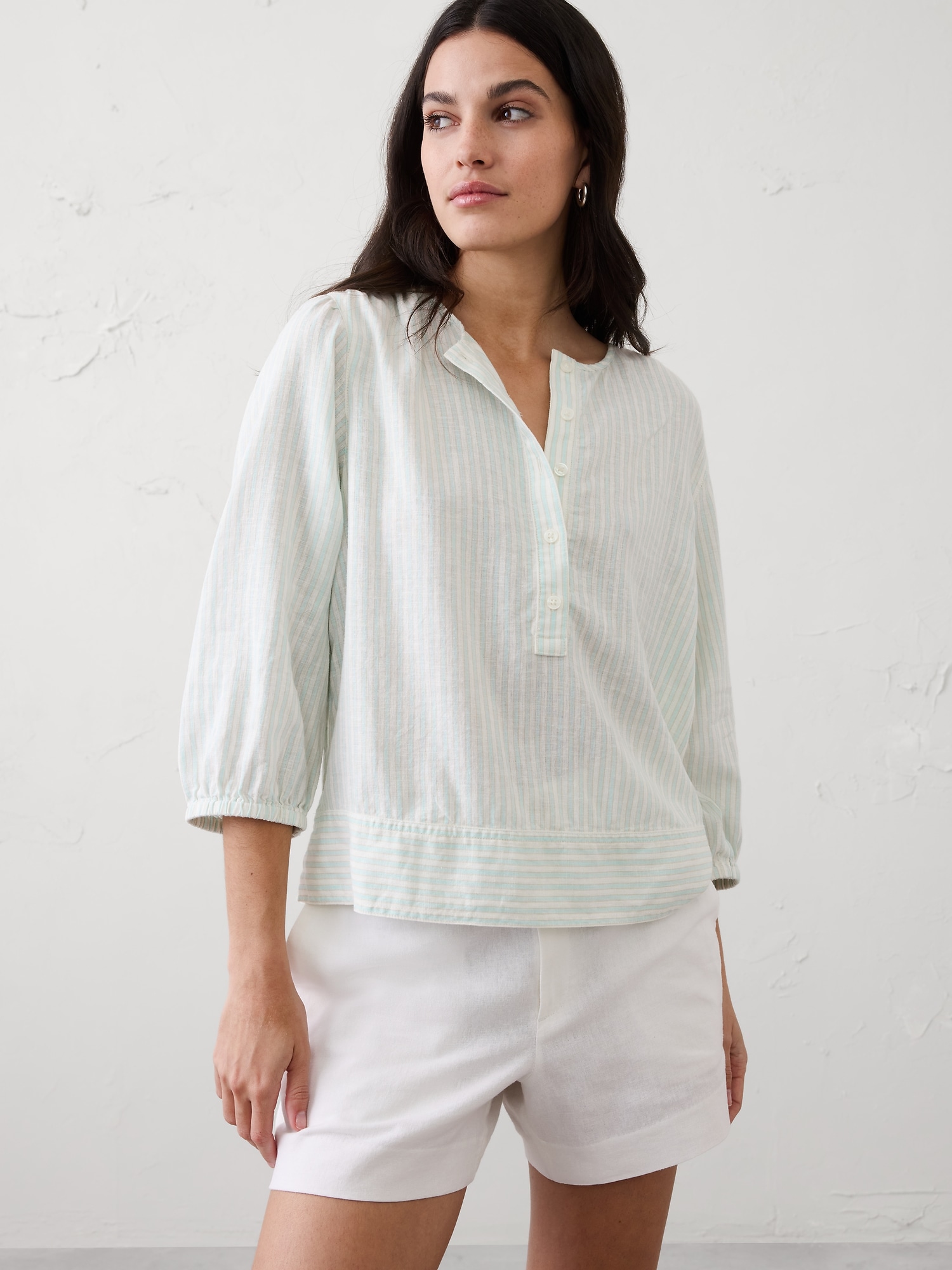 Image number 1 showing, Linen-Blend Popover Top