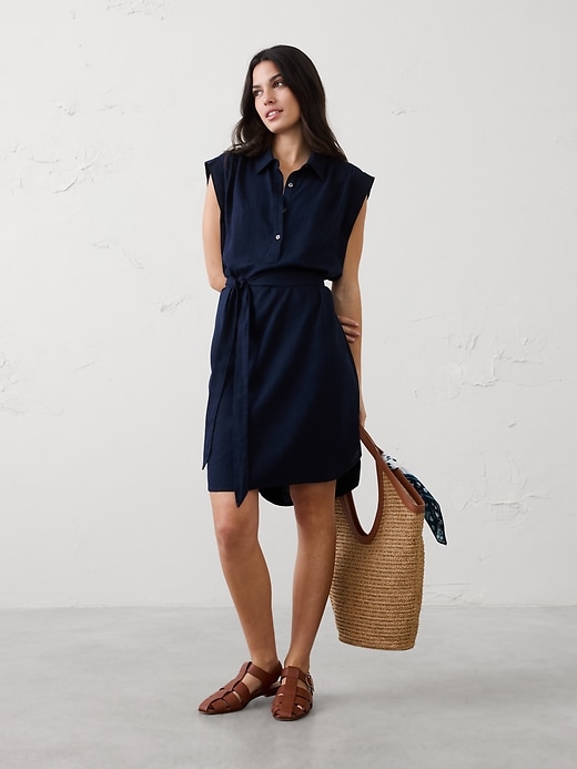 linen shirt dress knee length Linen Shirtdress With Short Sleeves, A-line Linen Summer Dress With Classic Collar, Linen Midi Shirt Dress With Belt, Casual Linen Dress EVA