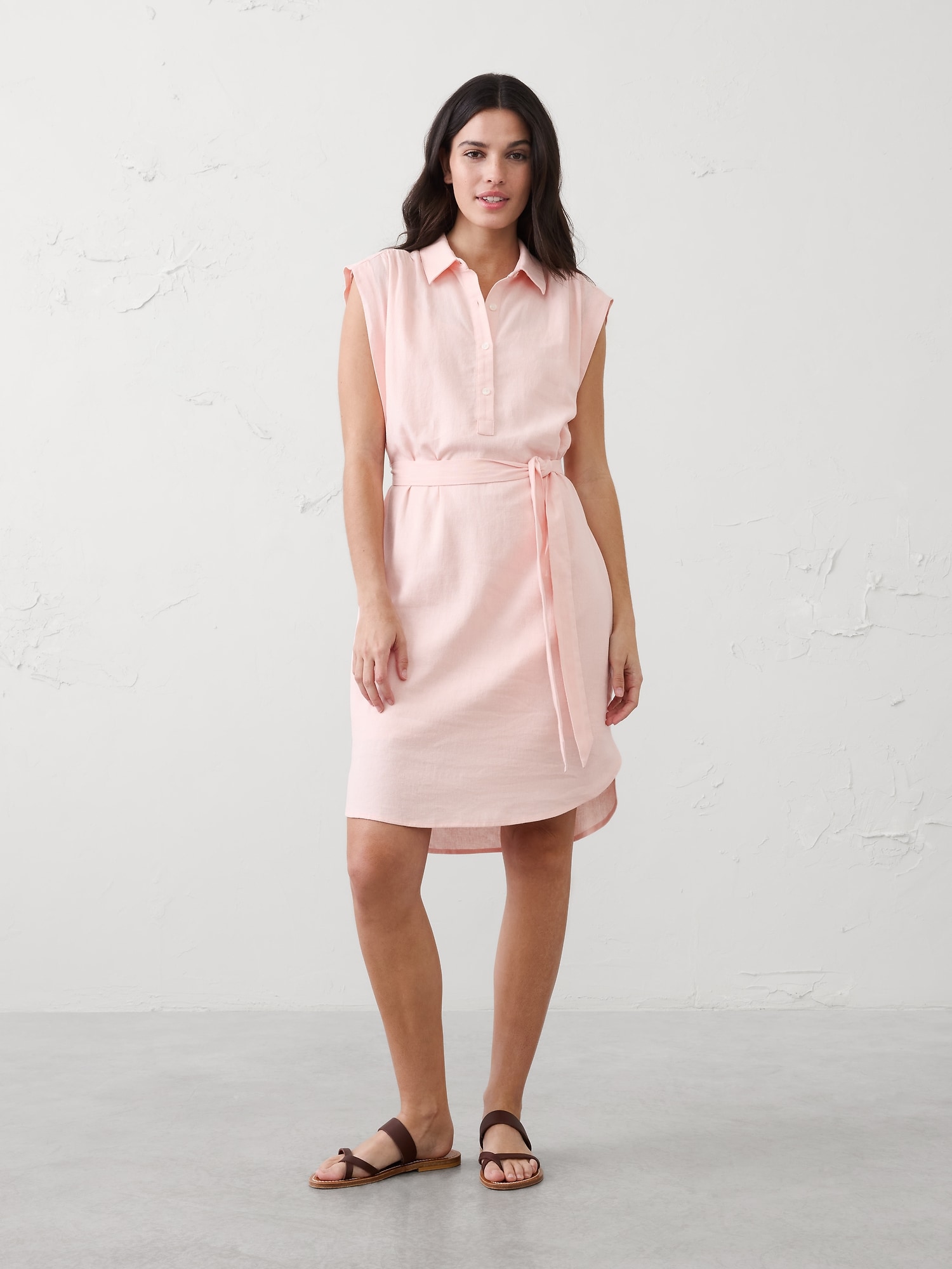 Image number 1 showing, Linen-Blend Knee-Length Shirtdress