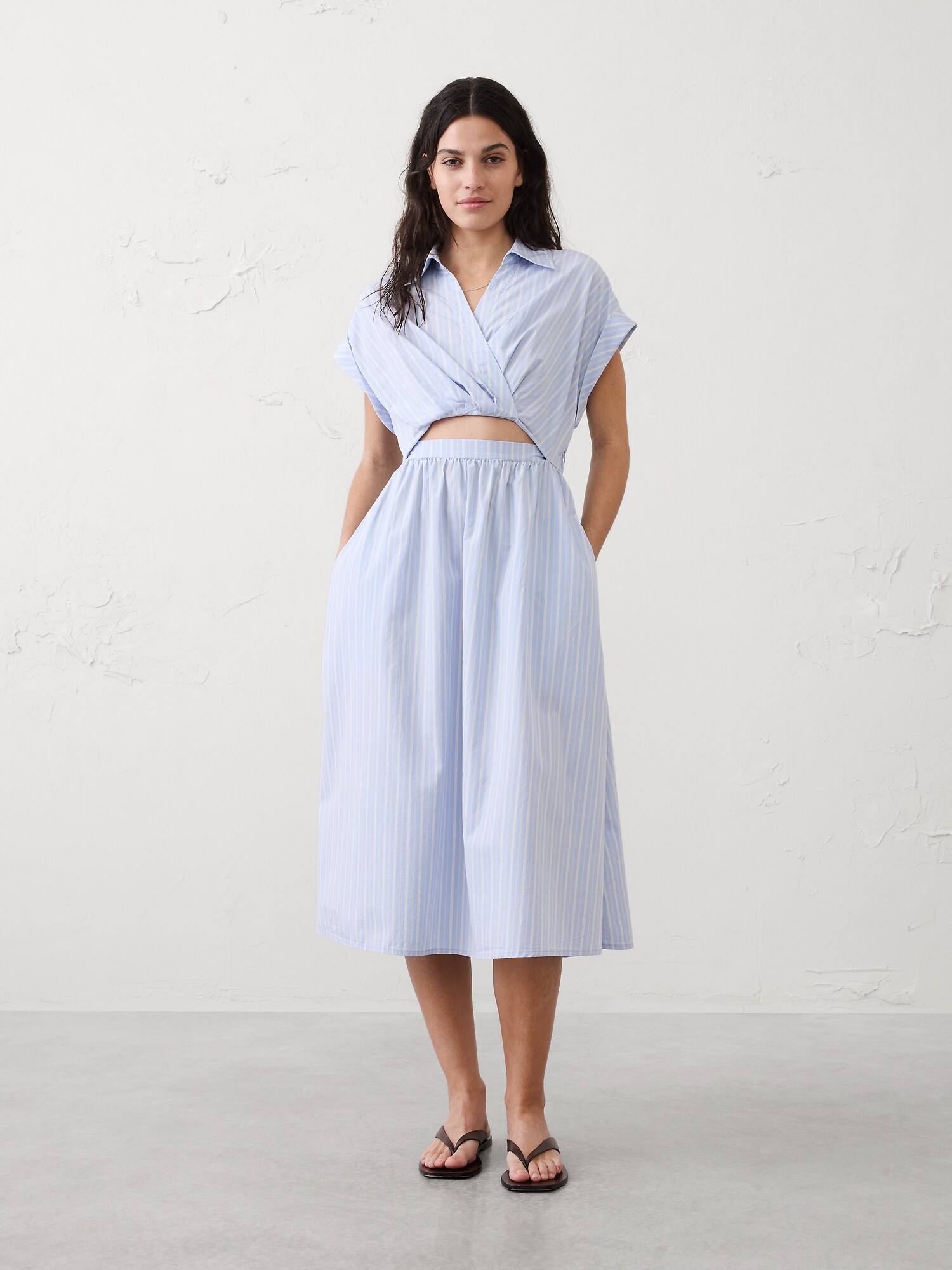 Image number 1 showing, Cutout Poplin Maxi Dress