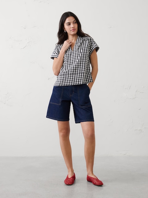 Gingham Split-Neck Top