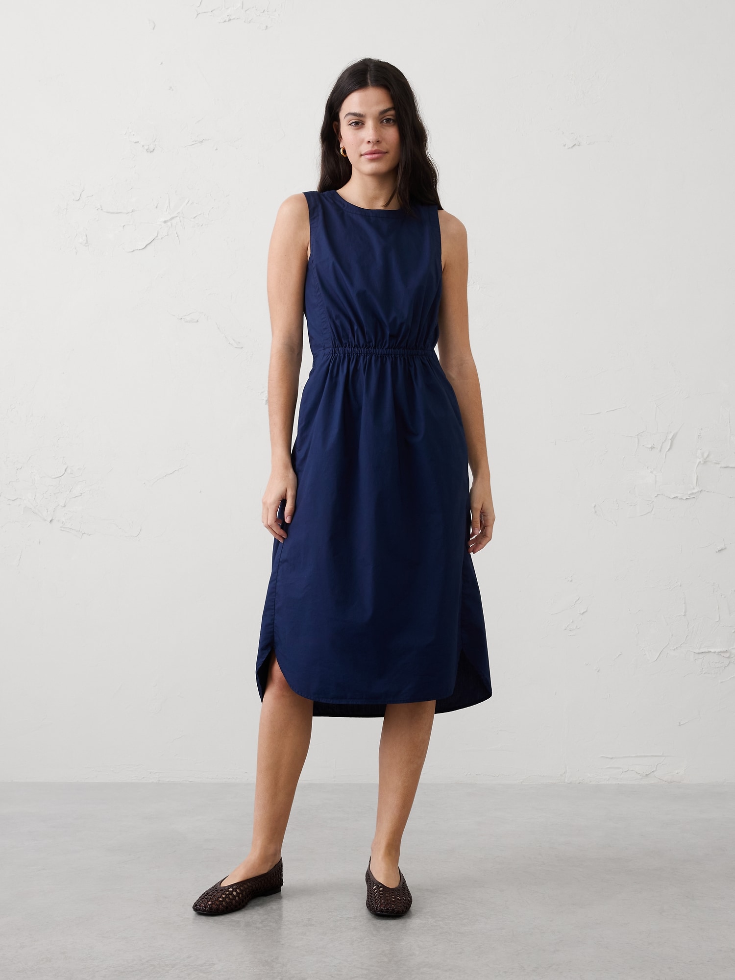Image number 1 showing, Rounded Hem Poplin Midi Dress