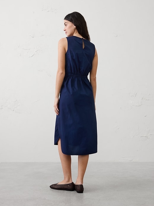 knee length dresses for ladies Sleeveless Ruched Bodice Cotton Poplin Midi Sun Dress – New York & Company