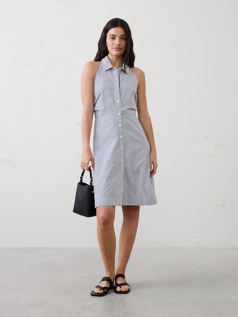 Shirred-Waist Above-Knee Dress