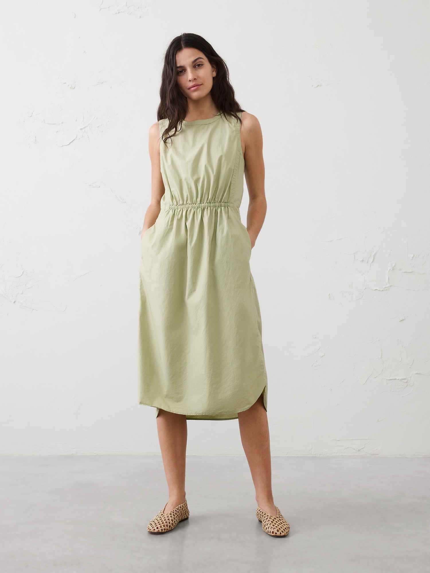 Image number 1 showing, Rounded Hem Poplin Midi Dress