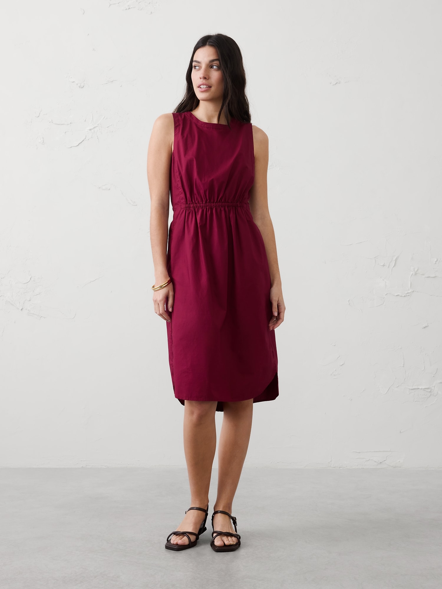 Image number 1 showing, Rounded Hem Poplin Midi Dress