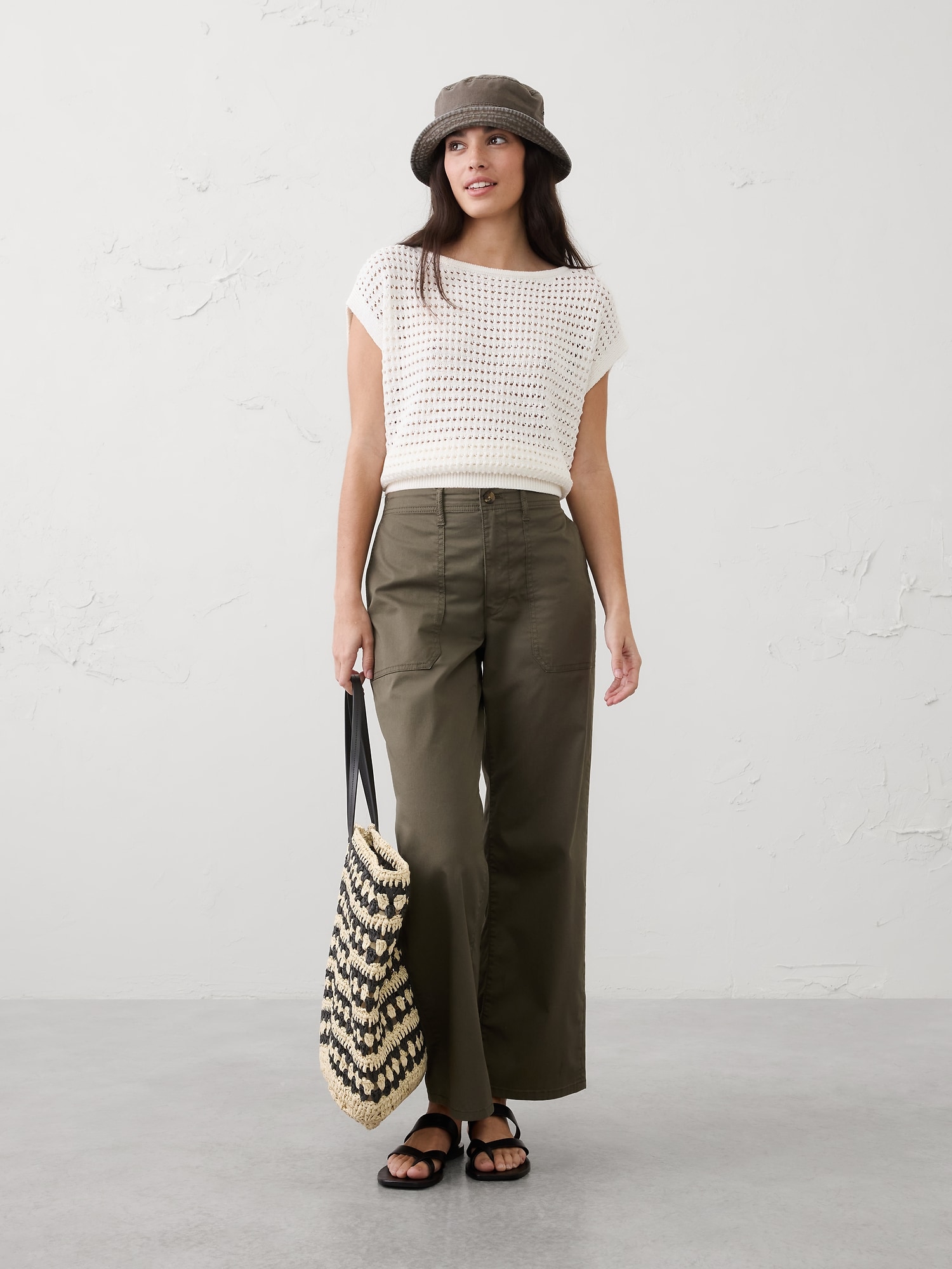 Image number 1 showing, Straight High-Rise Twill Utility Pant