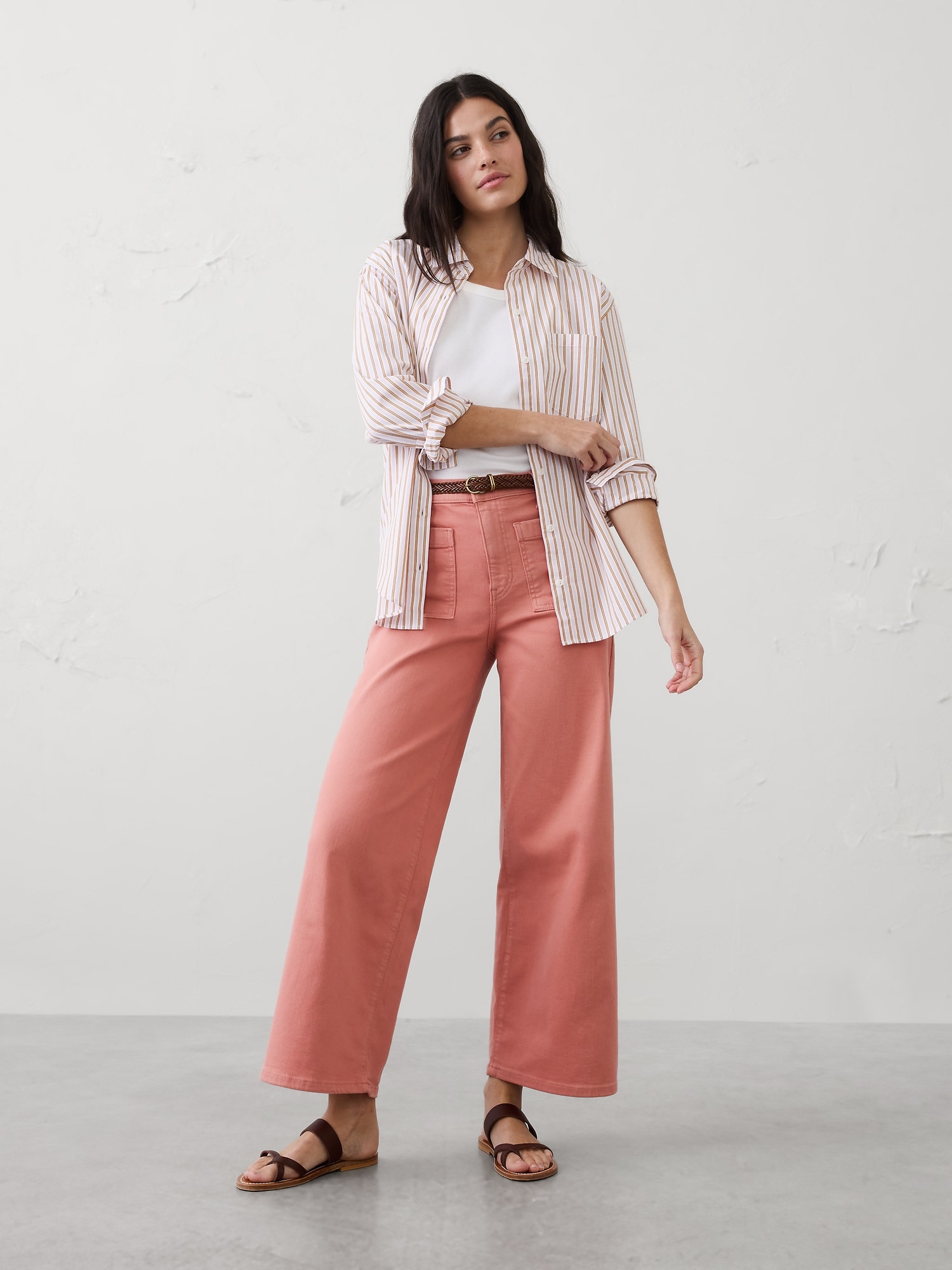 Image number 1 showing, Wide-Leg High-Rise Patch Pocket Cropped Jean