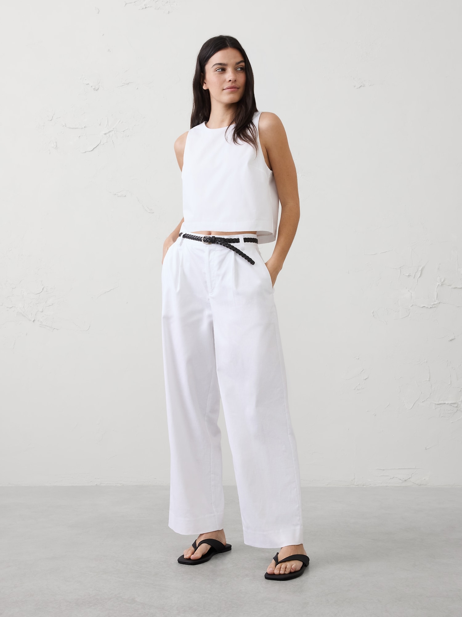 Image number 1 showing, Straight-Leg High-Rise Linen-Blend Pleated Trouser