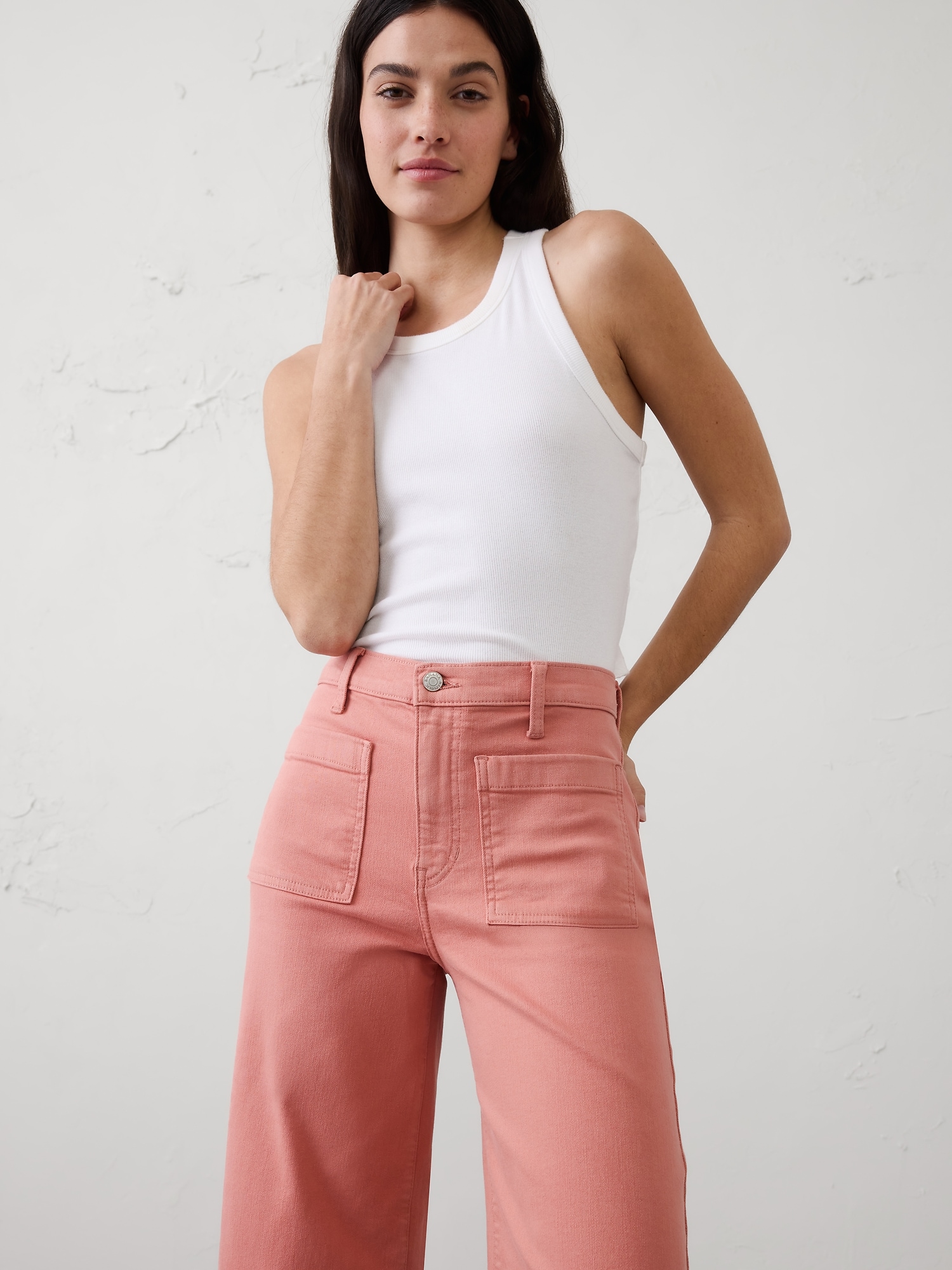 Image number 3 showing, Wide-Leg High-Rise Patch Pocket Cropped Jean