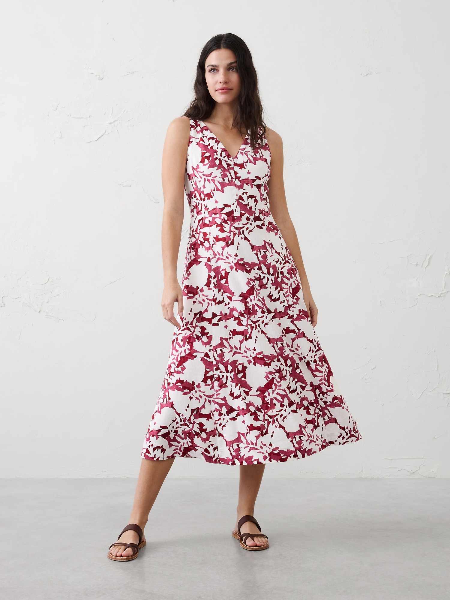 Image number 1 showing, Linen-Blend Drapey Midi Dress