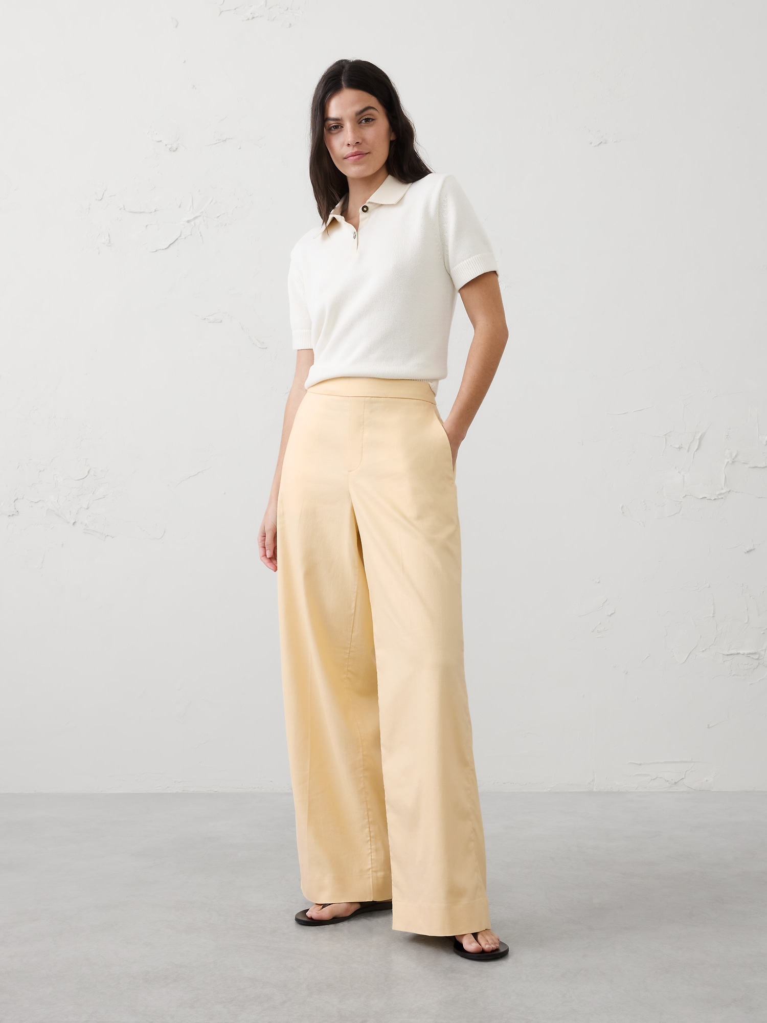 Image number 1 showing, Wide-Leg High-Rise Linen-Blend Pant