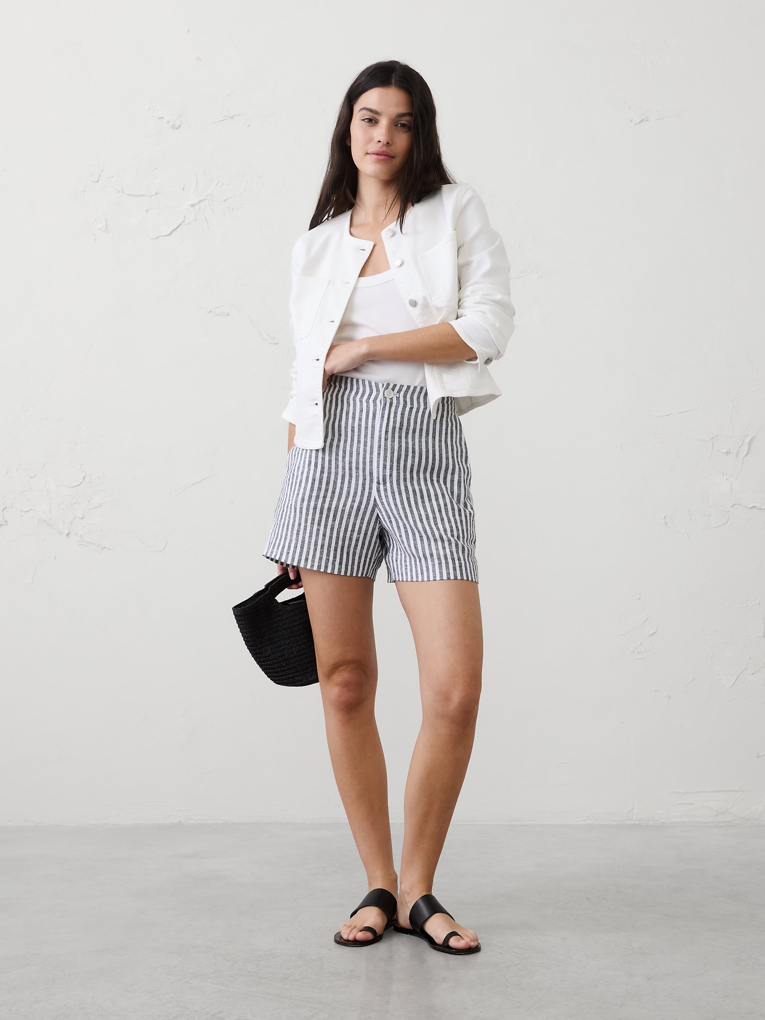 Image number 1 showing, Linen-Blend High-Rise Short