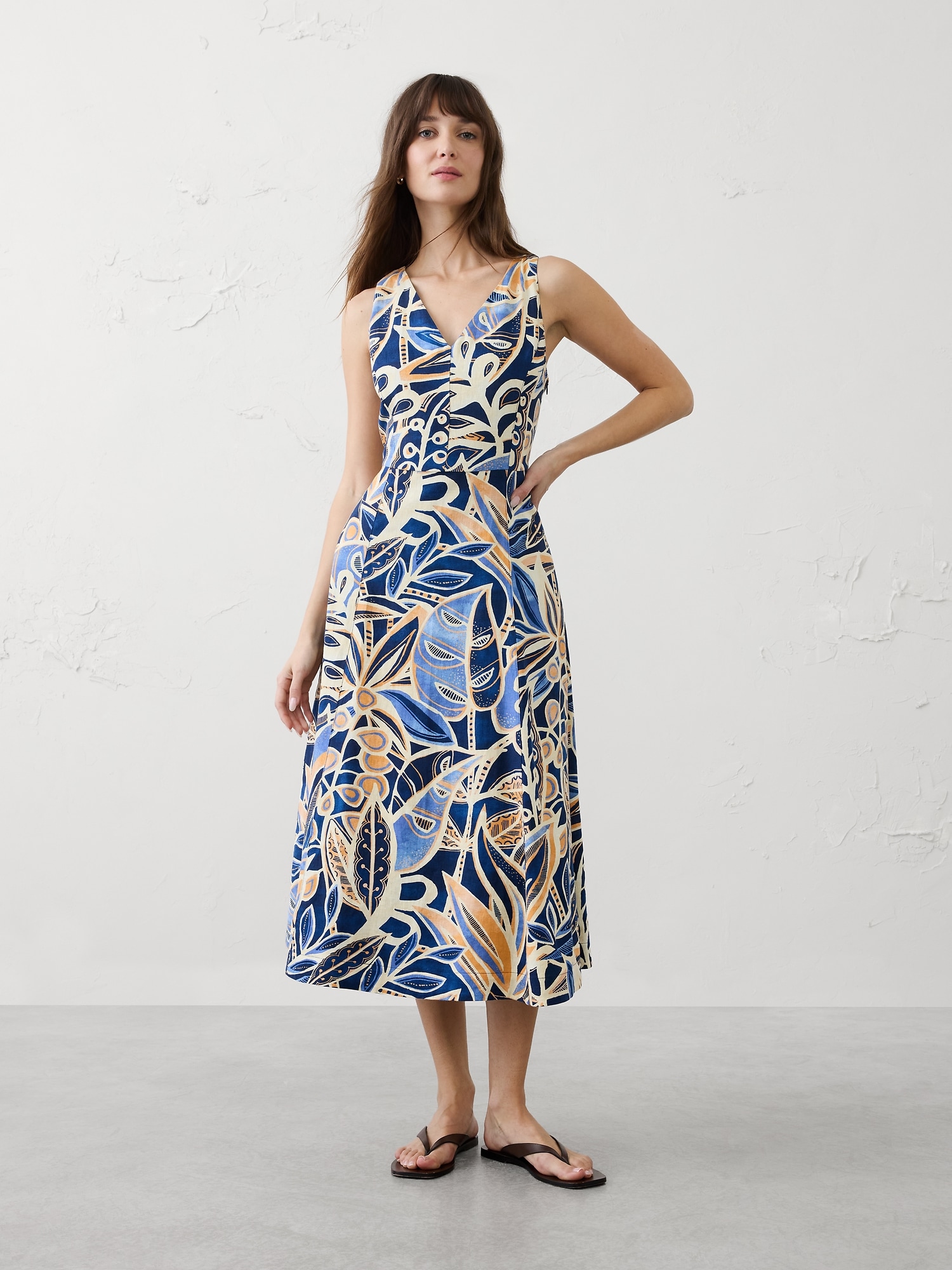 Image number 1 showing, Linen-Blend Drapey Midi Dress