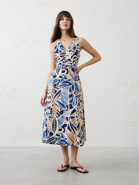 Linen-Blend Drapey Midi Dress