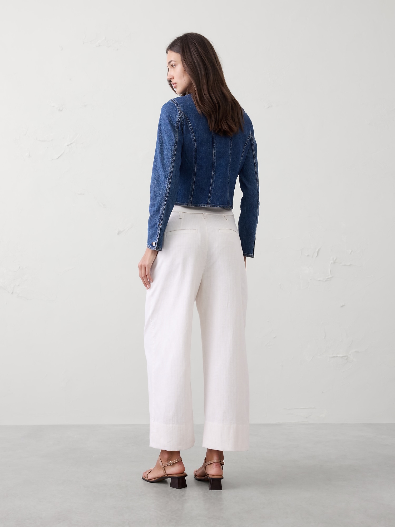 Image number 5 showing, Wide-Leg High-Rise Stripe Linen-Blend Cropped Pant