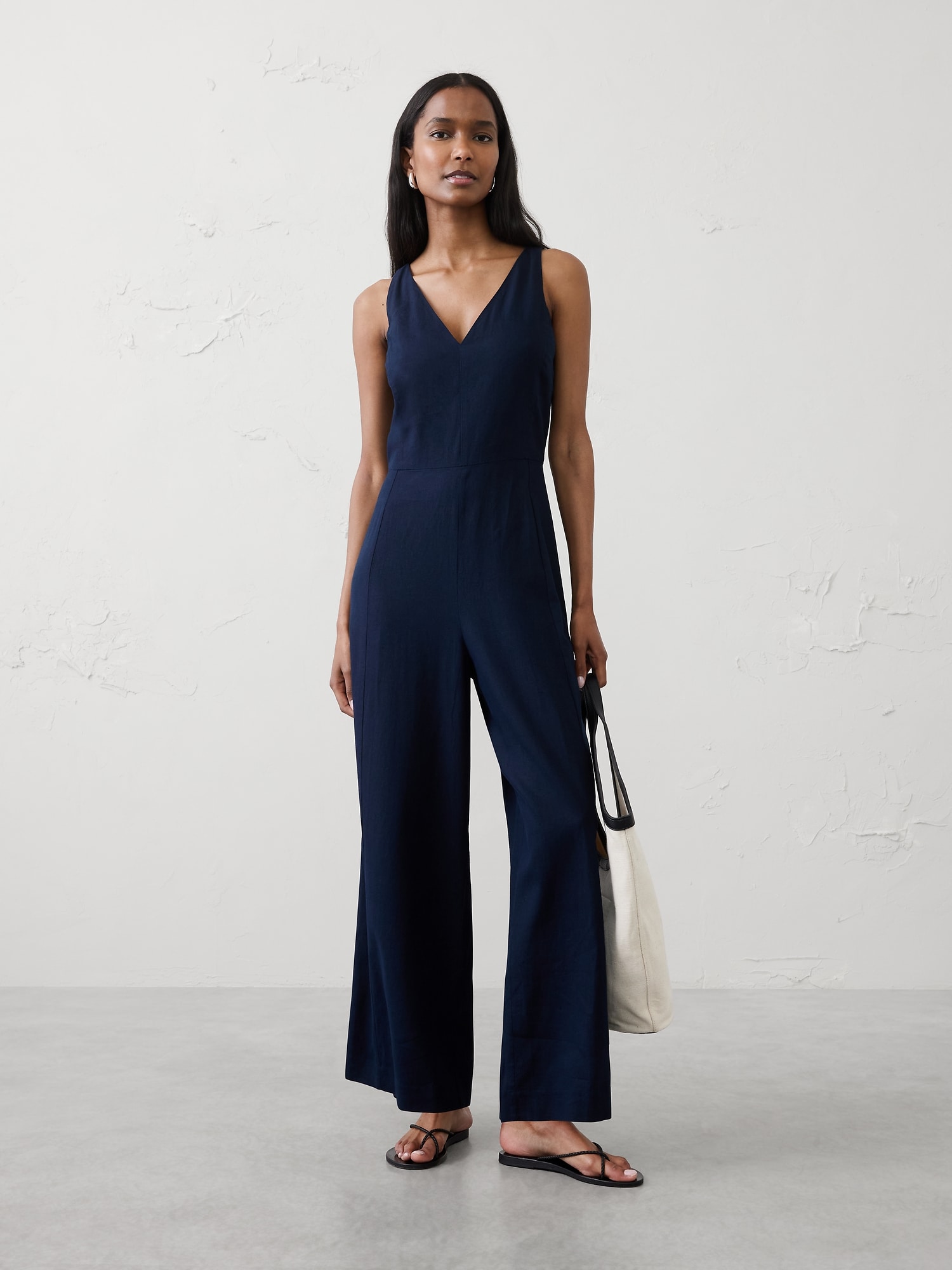 Image number 1 showing, Linen-Blend V-Neck Jumpsuit