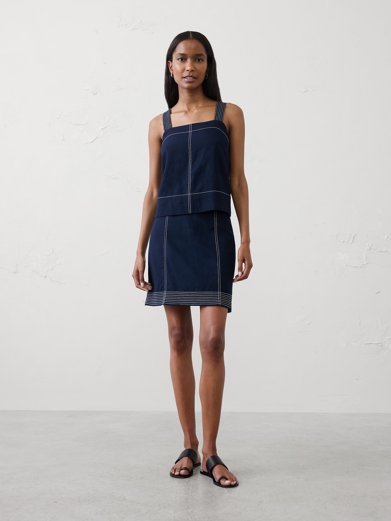 Image number 1 showing, Linen-Blend Trapunto Mini Skirt