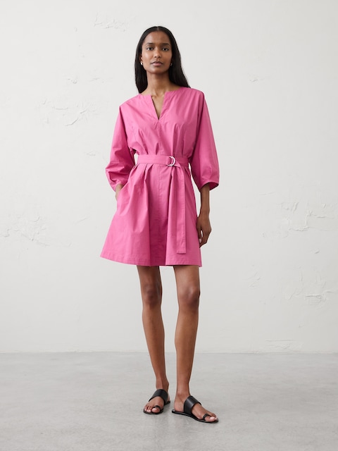 Split-Crewneck Above-Knee Dress