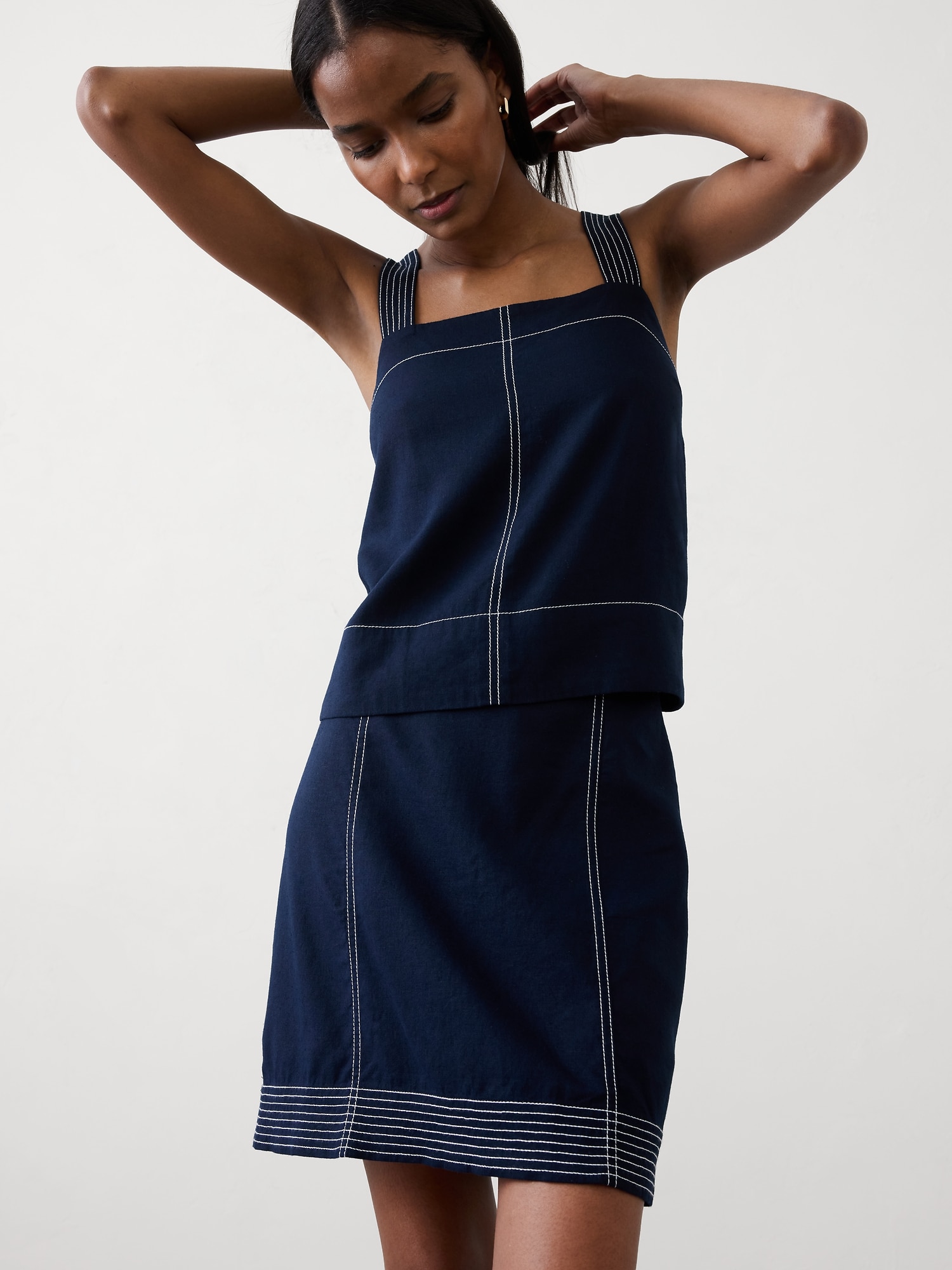 Image number 3 showing, Linen-Blend Trapunto Mini Skirt