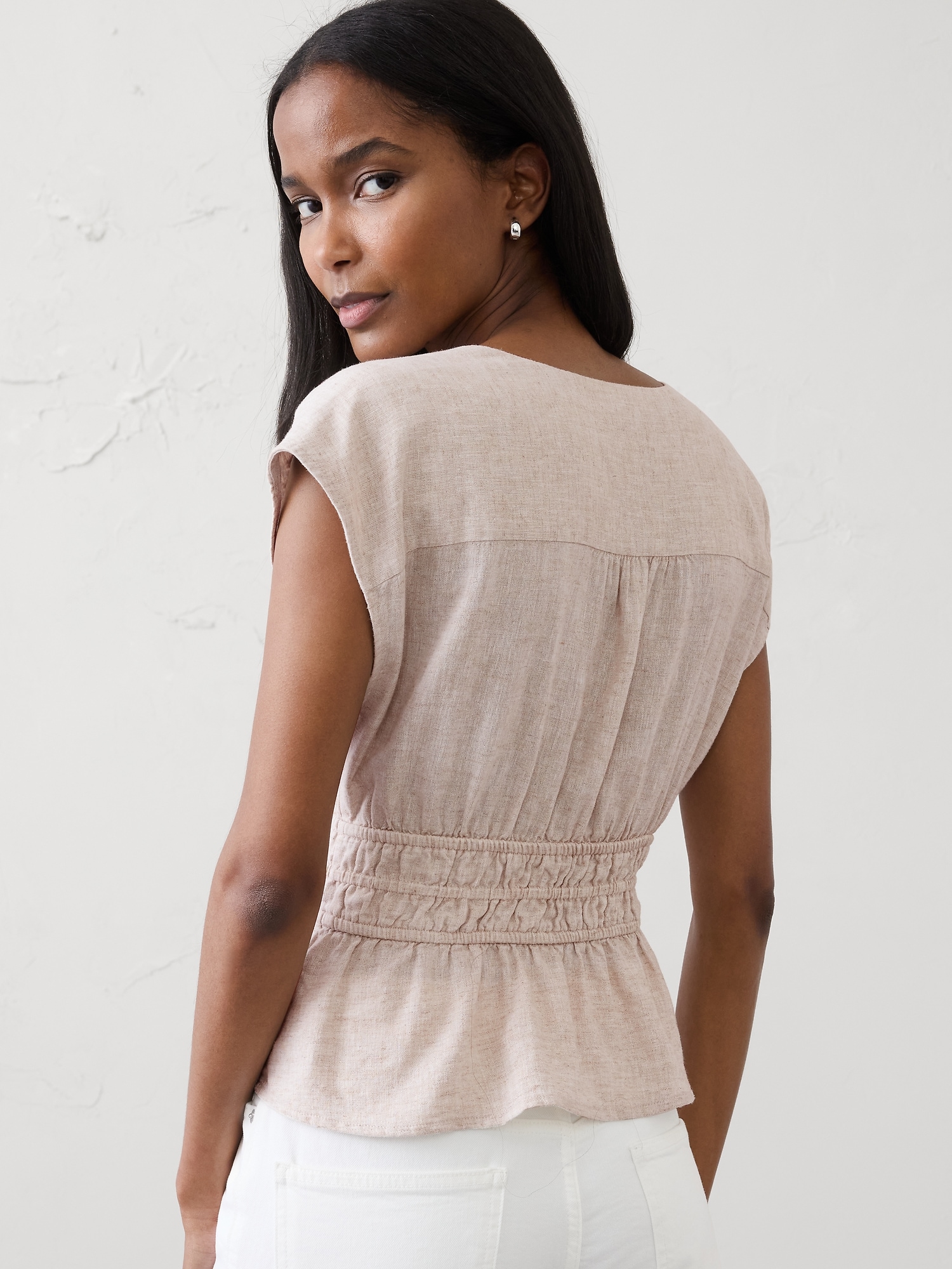 Image number 2 showing, Linen-Blend Elastic Surplice Top